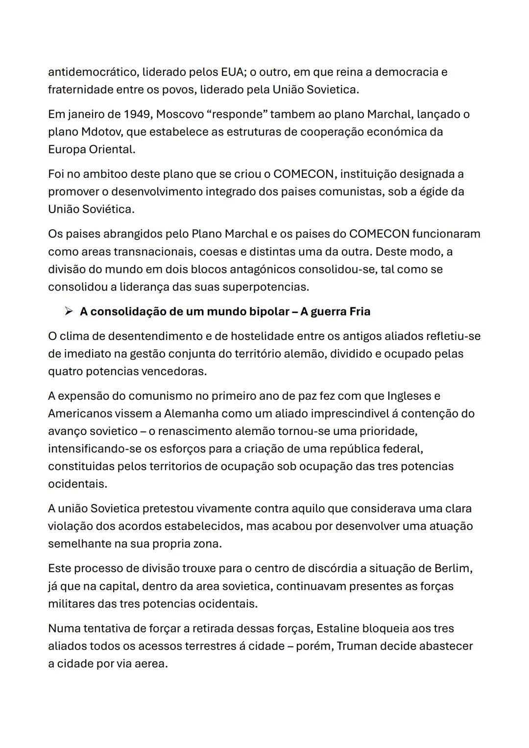 # Resumos de História
➤ O nascimento de uma nova ordem internacional
A segunda guerra mundial (1939-1945) afetou de forma profunda o equil