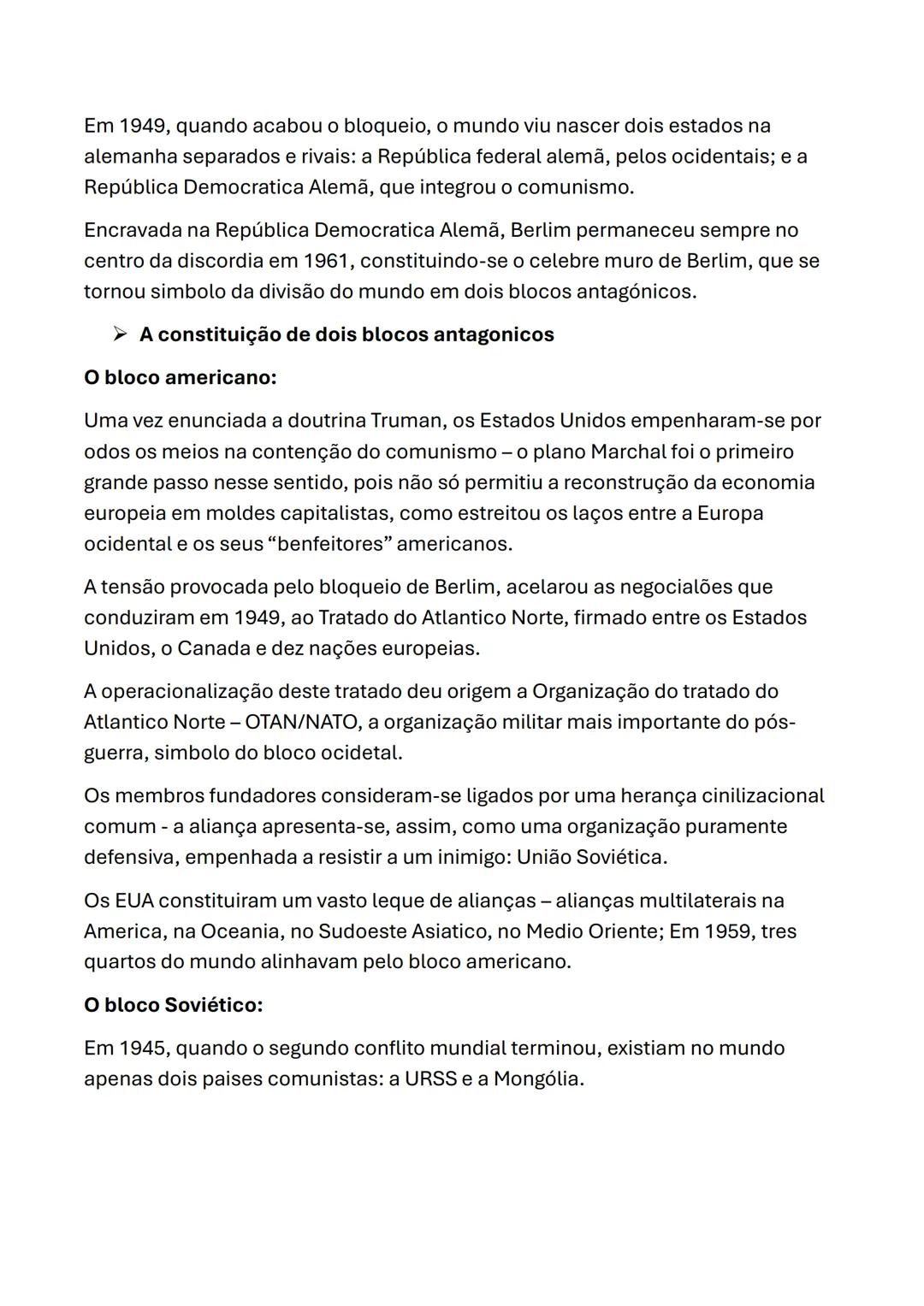 # Resumos de História
➤ O nascimento de uma nova ordem internacional
A segunda guerra mundial (1939-1945) afetou de forma profunda o equil