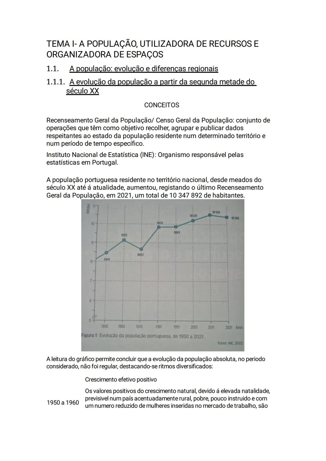 # TEMA I- A POPULAÇÃO, UTILIZADORA DE RECURSOS E
# ORGANIZADORA DE ESPAÇOS
1.1. A população: evolução e diferenças regionais
1.1.1. A evoluç