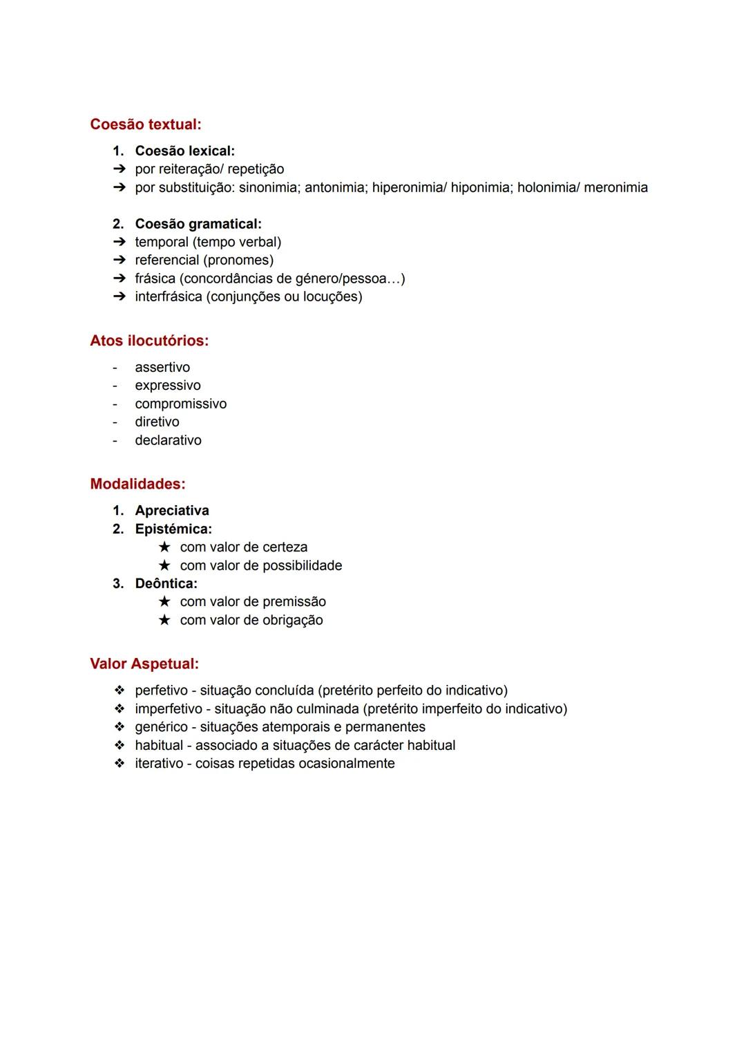 Coesão textual:
1. Coesão lexical:
→ por reiteração/ repetição
→ por substituição: sinonimia; antonimia; hiperonimia/ hiponimia; holonimia/