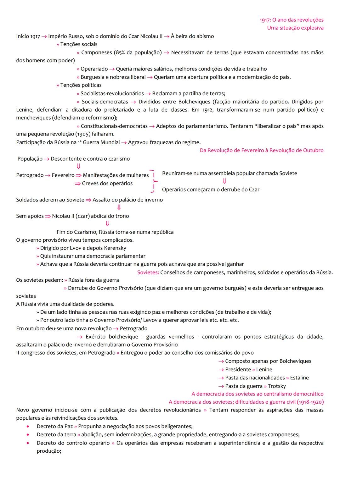 1ª Guerra Mundial → 1914 a 1918
As transformações das primeiras décadas do século XX
1917 Revolução Socialista Soviética (Lenine líder).
→ R