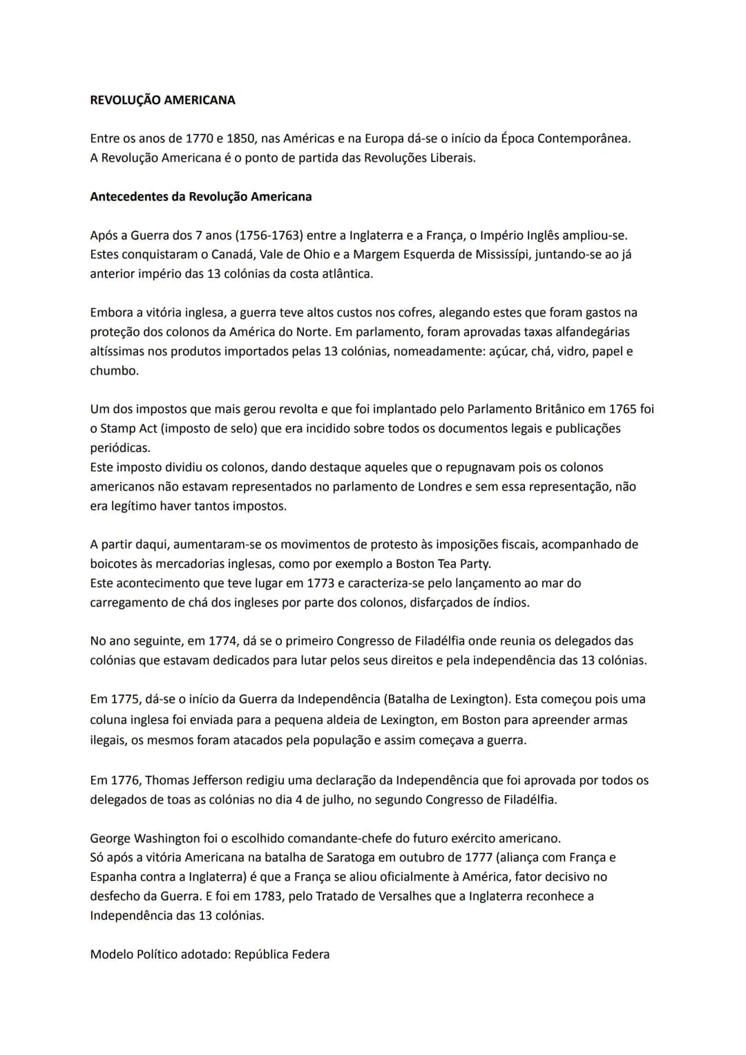 # REVOLUÇÃO AMERICANA
Entre os anos de 1770 e 1850, nas Américas e na Europa dá-se o início da Época Contemporânea.
A Revolução Americana é