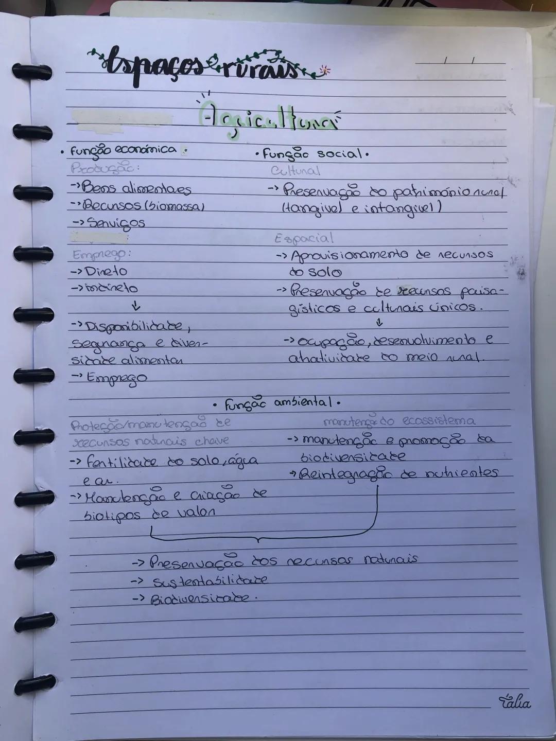 *espaços rirais
Agriculture
* Função económica.
Produção:
->Bens alimentaves
->Recursos (biomassa)
->Senvigos
Emprego:
-> Direto
->indine