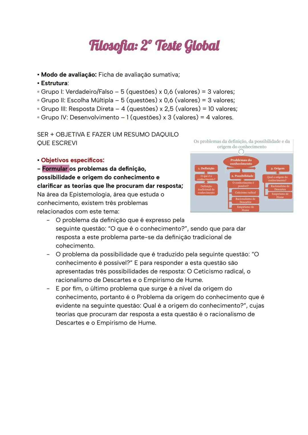 --- OCR Start ---
Filosofia: 2º Teste Global
• Modo de avaliação: Ficha de avaliação sumativa;
• Estrutura:
• Grupo I: Verdadeiro/Falso - 5