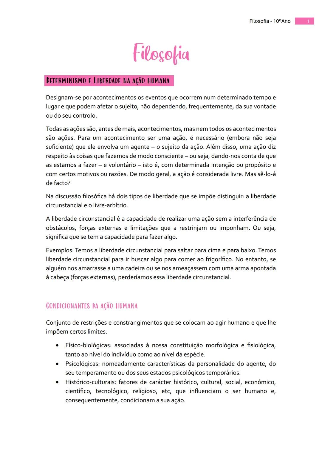 Filosofia 10 Ano - Determinismo e Liberalismo + Juízos de Valor