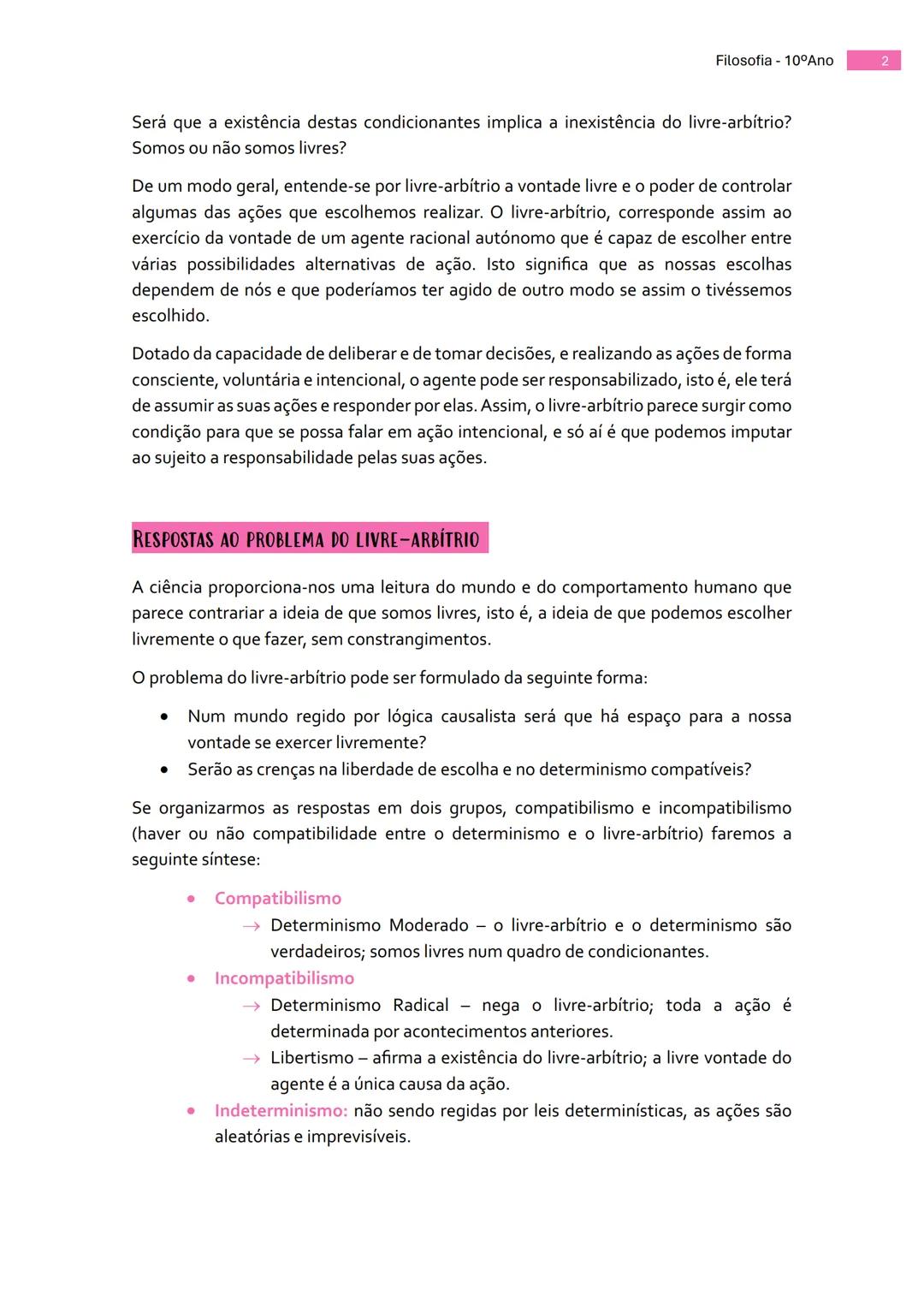 --- OCR Start ---
Filosofia - 10°Ano
Filosofia
DETERMINISMO E LIBERDADE NA AÇÃO HUMANA
Designam-se por acontecimentos os eventos que ocorrem