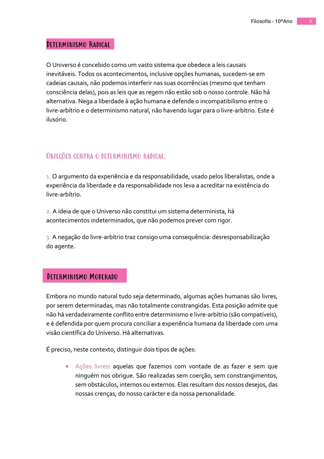 --- OCR Start ---
Filosofia - 10°Ano
Filosofia
DETERMINISMO E LIBERDADE NA AÇÃO HUMANA
Designam-se por acontecimentos os eventos que ocorrem