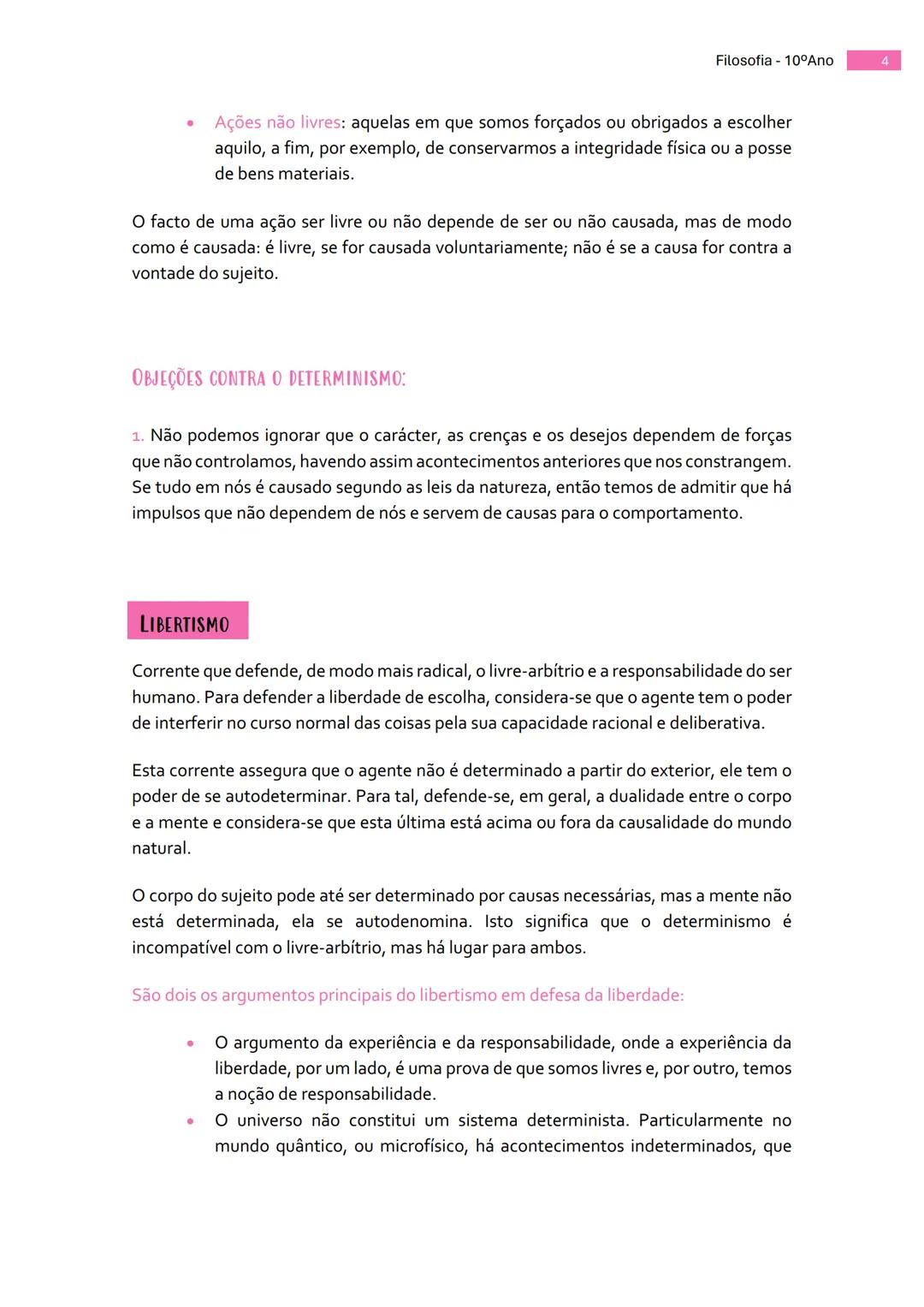 --- OCR Start ---
Filosofia - 10°Ano
Filosofia
DETERMINISMO E LIBERDADE NA AÇÃO HUMANA
Designam-se por acontecimentos os eventos que ocorrem