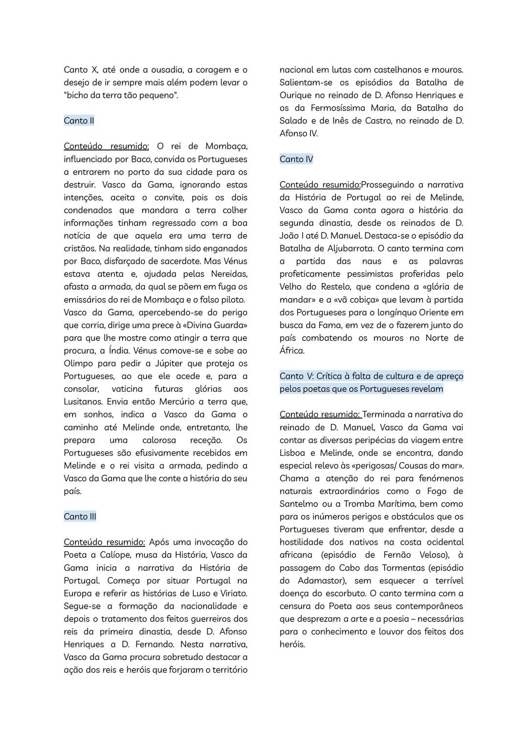 # Resumos 3º teste
Os Lusíadas
Epopeia: estrutura
Estrutura externa;
★ Constituídos por 10 cantos;
★ Os cantos contêm um número
variáve