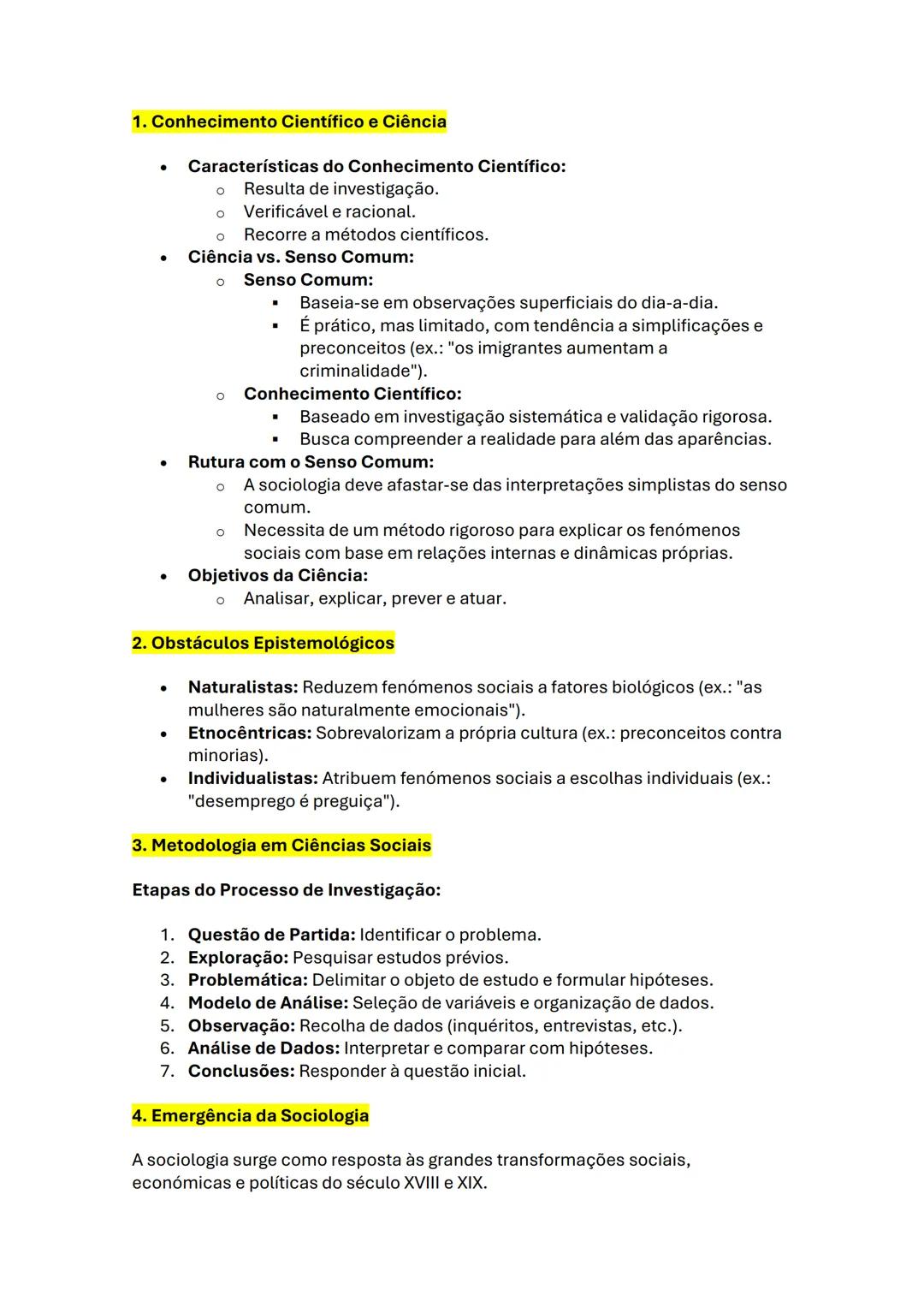 # 1. Conhecimento Científico e Ciência
* Características do Conhecimento Científico:
* Resulta de investigação.
* Verificável