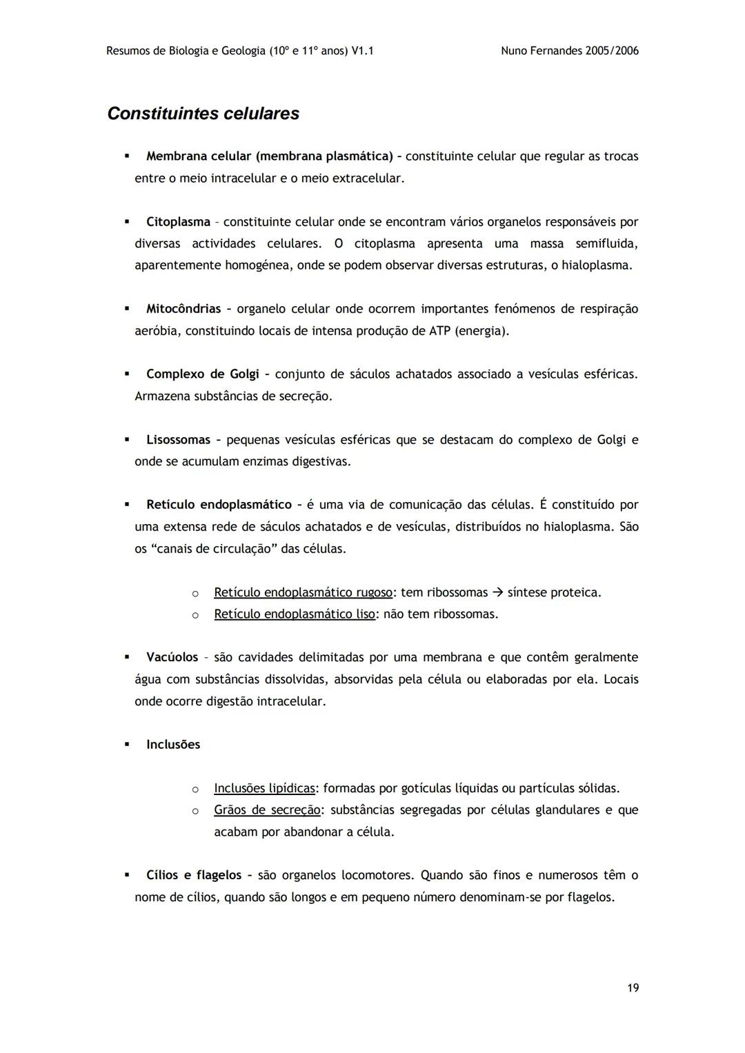 # -RESUMOS-
# BIOLOGIA E GEOLOGIA
10º E 11º Resumos de Biologia e Geologia (10° e 11° anos) V1.1
GEOLOGIA 10°
Nuno Fernandes 2005/2006
As