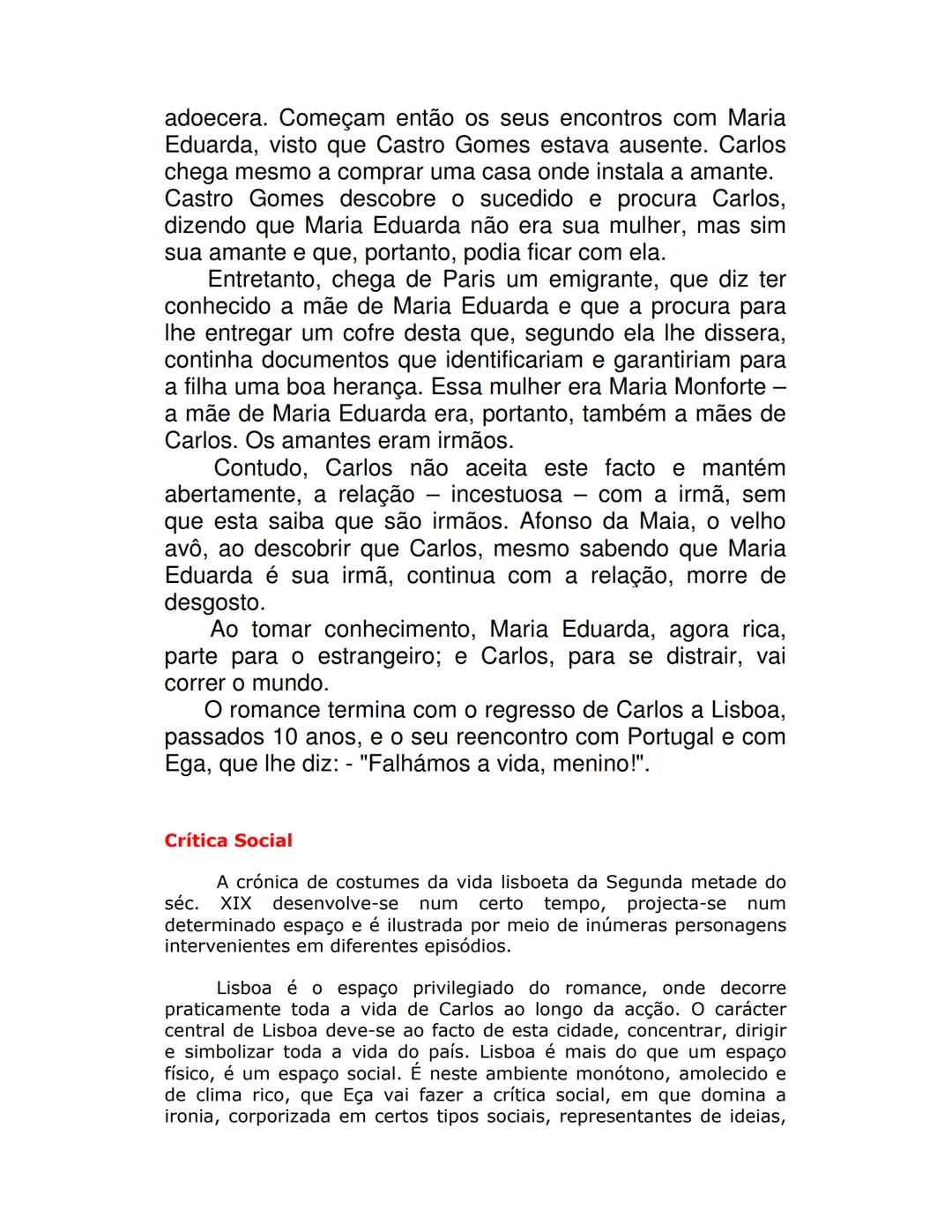 # ESCOLA SECUNDÁRIA C/EB DE LOUSADA
# Resumo da obra "Os Maias"
de Eça de Queirós
A acção de "Os Maias" passa-se em Lisboa, na segunda met