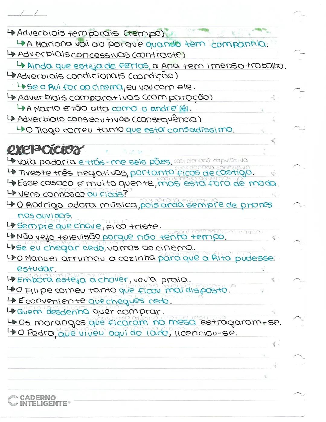 --- OCR Start ---
condenadas
Copulativas (adição)
LO João estuda e a Rita lê.
Adversativas (oposição)
LO João foi à praia, mas não tomou ban