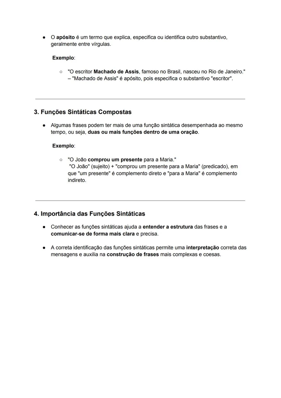 Resumo: Funções Sintáticas
Português - 10.° Ano
1. O que são as Funções Sintáticas?
- As funções sintáticas referem-se ao papel ou à função