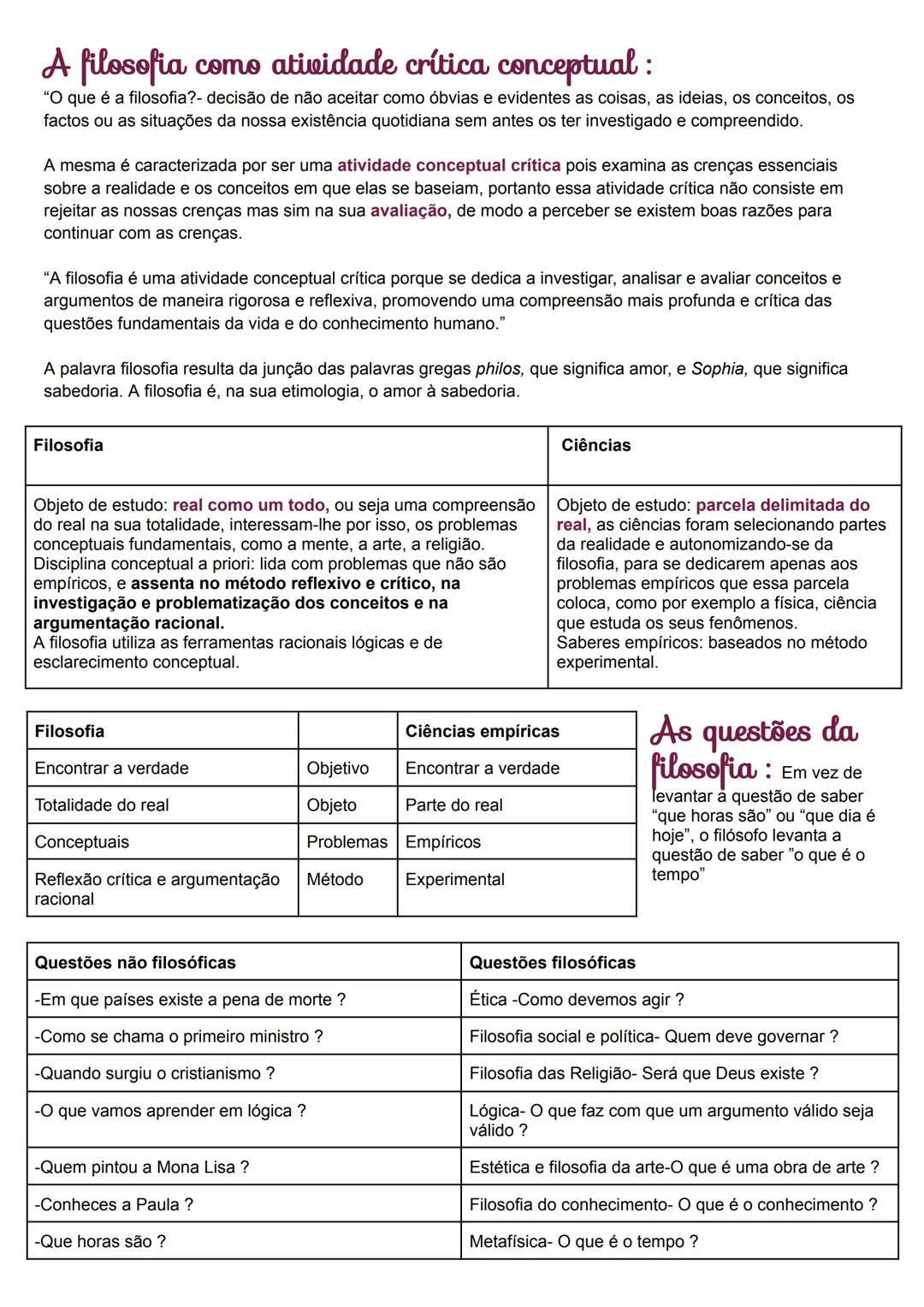 # A filosofia como atividade crítica conceptual :
"O que é a filosofia?- decisão de não aceitar como óbvias e evidentes as coisas, as ideia
