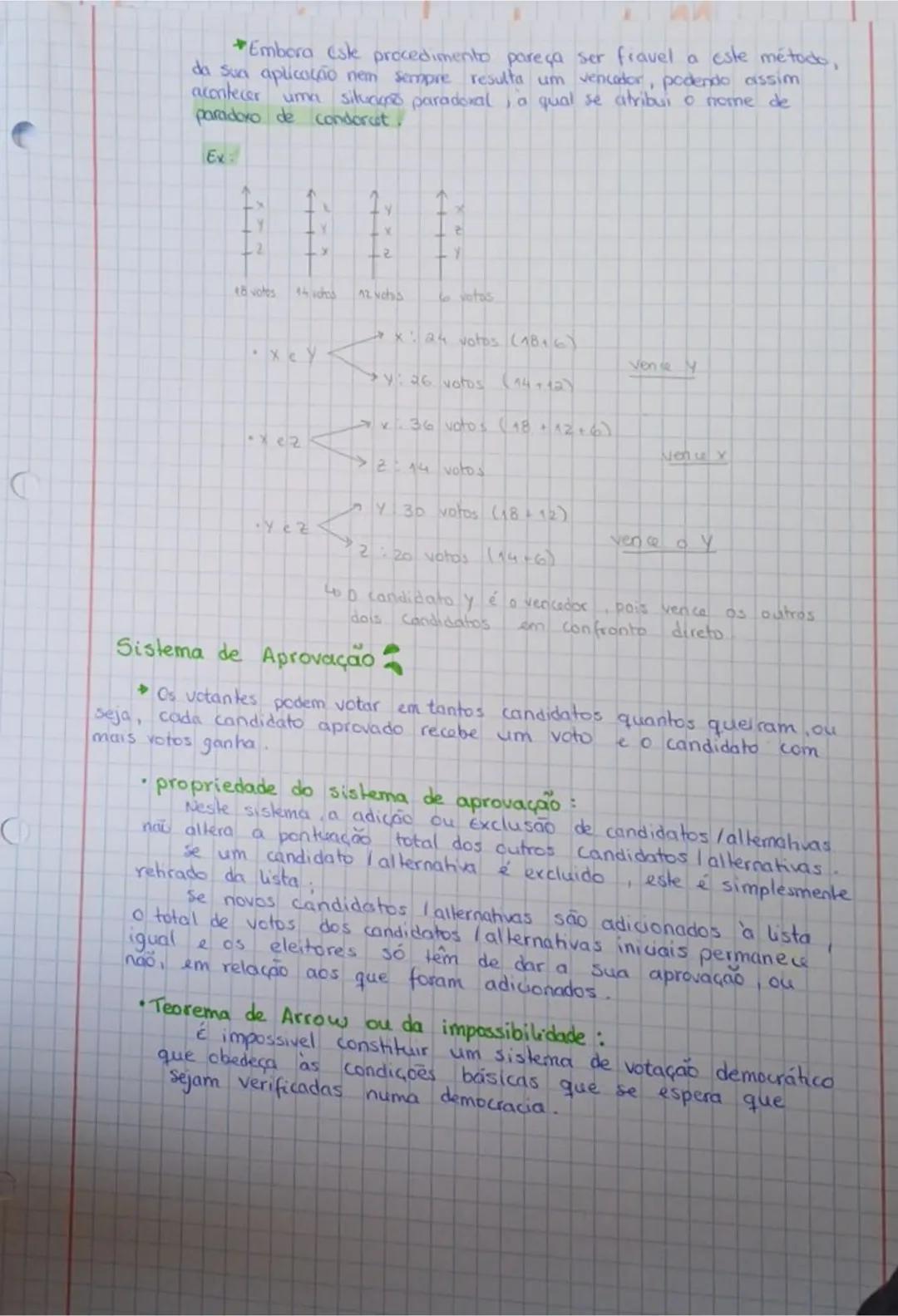 10º Ano
resumos # Teoria matemática das eleições
* Sistemas de votação
* Sistema majoritário
* Neste tipo de Sistema, podemos distinguir