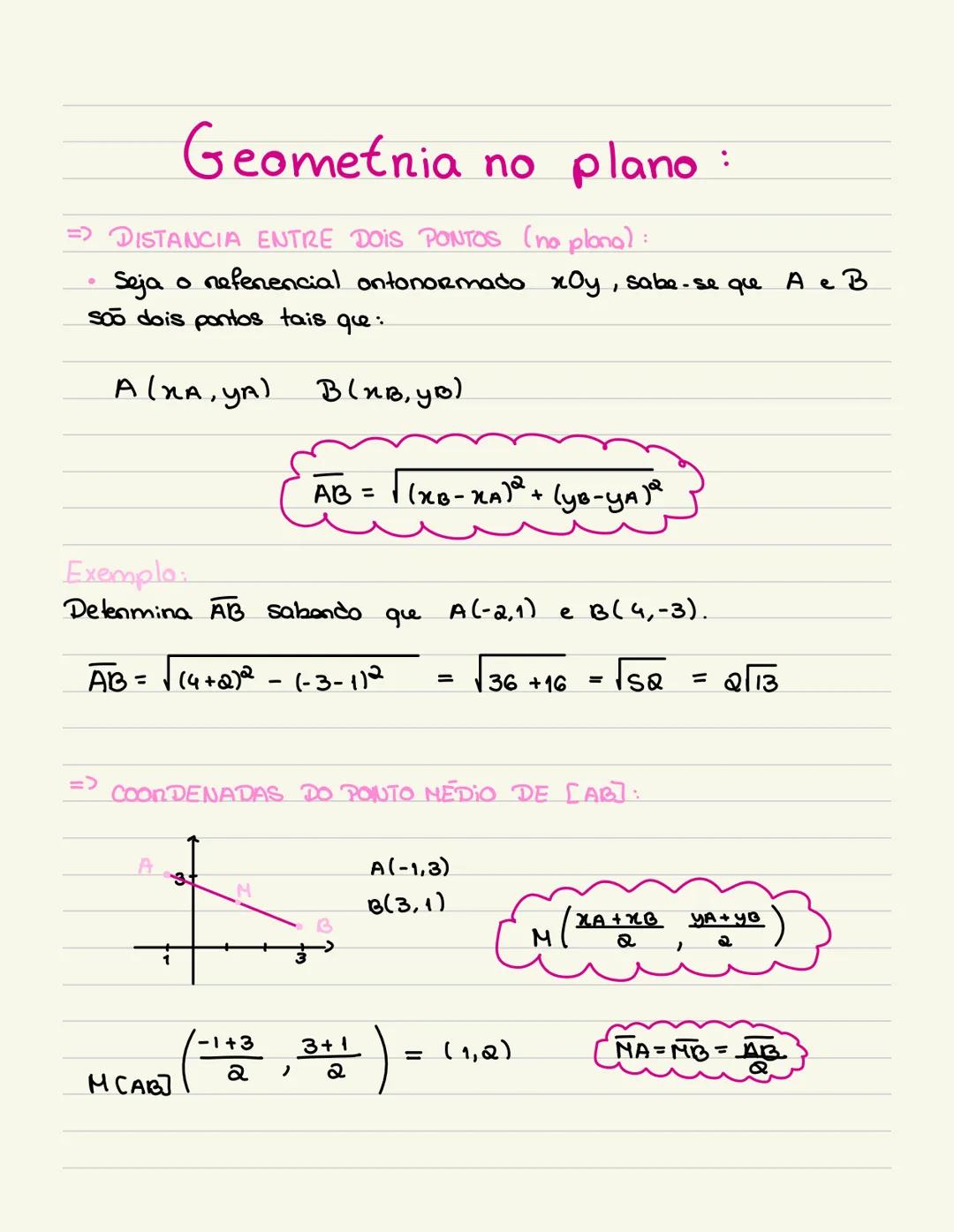 # Geometnia no plano:
⇒ DISTANCIA ENTRE DOIS PONTOS (no plona):
• Seja o referencial ontonormado xOy, Sabe-se que A e B
soo dois pontos t