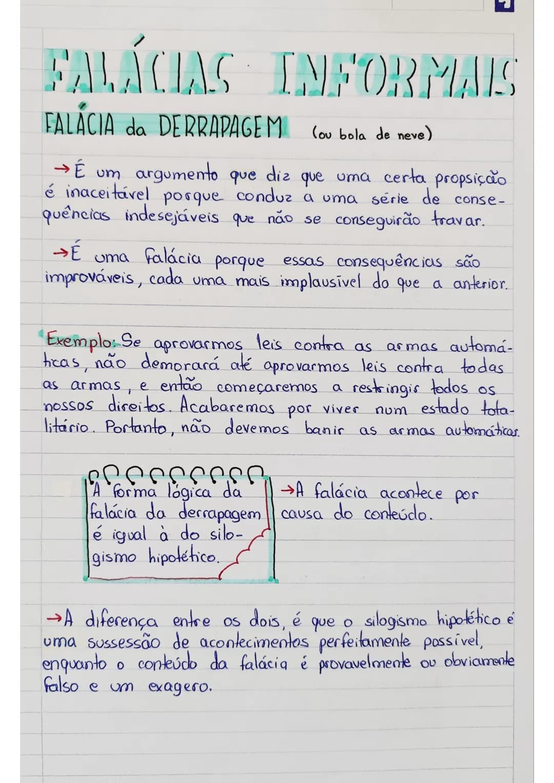 # FALÁCIAS INFORMAIS
FALÁCIA da DERRAPAGEM
(ou bola de neve)
→É um argumento que diz que uma certa propsição
é inaceitável porque conduz a