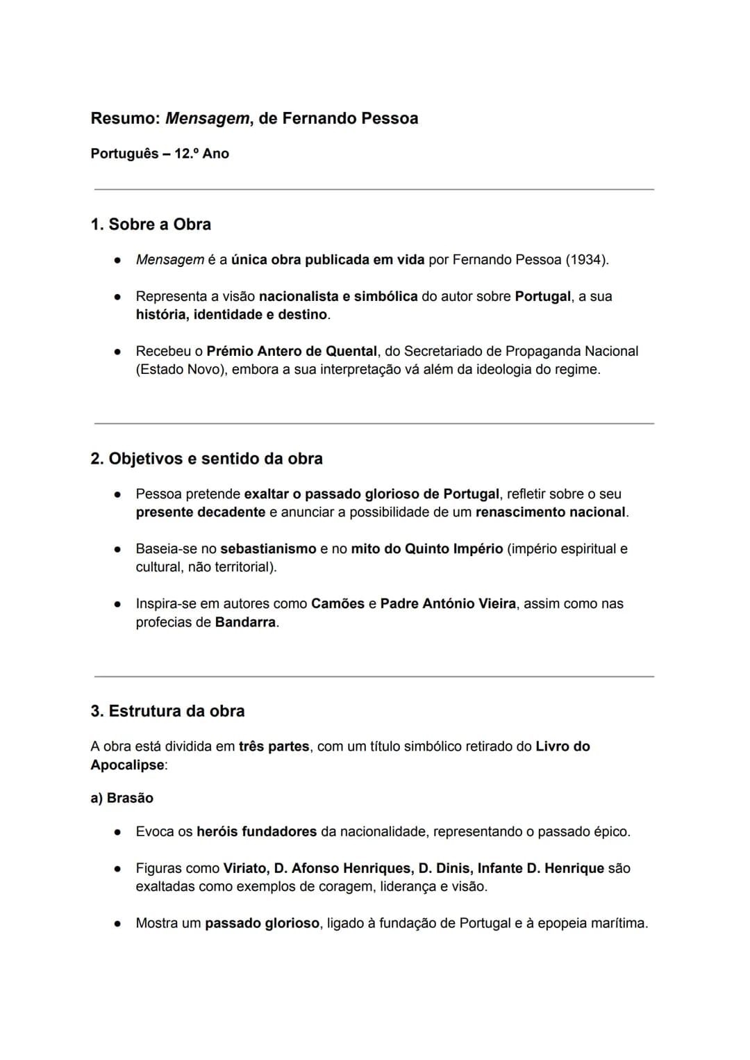 # Resumo: Mensagem, de Fernando Pessoa
Português - 12.° Ano
# 1. Sobre a Obra
- *Mensagem* é a única obra publicada em vida por Fernando