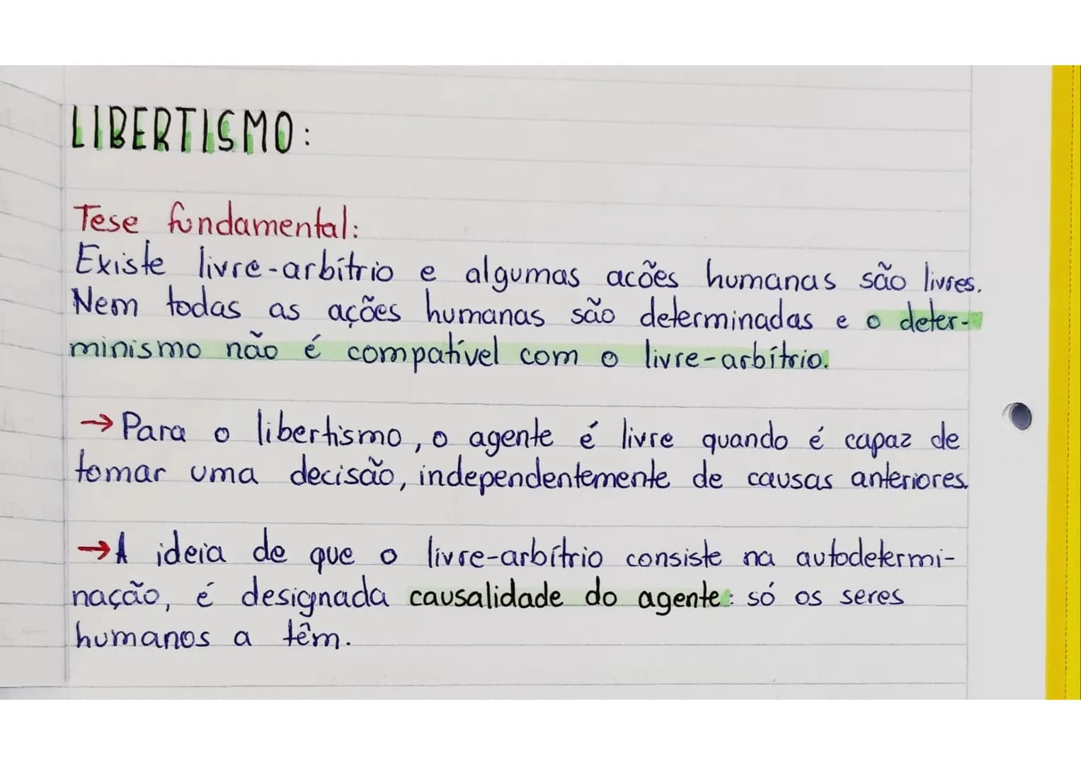 # LIBERTISMO:
## Tese fundamental:
Existe livre-arbitrio e algumas acões humanas são livres.
Nem todas as ações humanas são determinadas e
