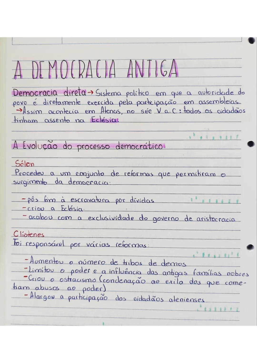 # A DEMOCRACIA ANTIGA
Democracia direta → Sistema político em que a autoridade do
povo é diretamente exercida pela participação em assemblei