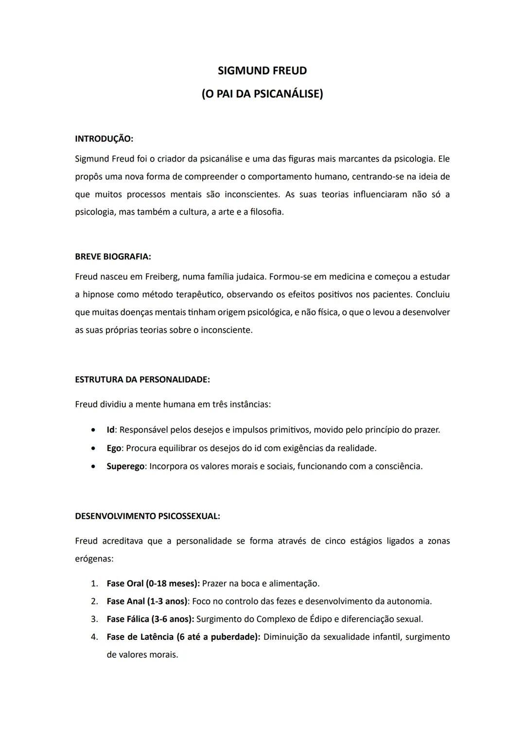 # SIGMUND FREUD
(O PAI DA PSICANÁLISE)
# INTRODUÇÃO:
Sigmund Freud foi o criador da psicanálise e uma das figuras mais marcantes da psicolo