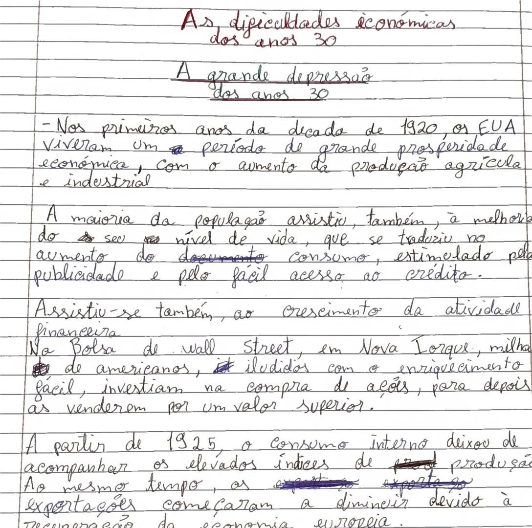 As dificuldades económicas
dos anos 30
A grande depressão
dos anos 30
- Nos primeiros anos da decada de 1920, os EUA
viveram um período de g