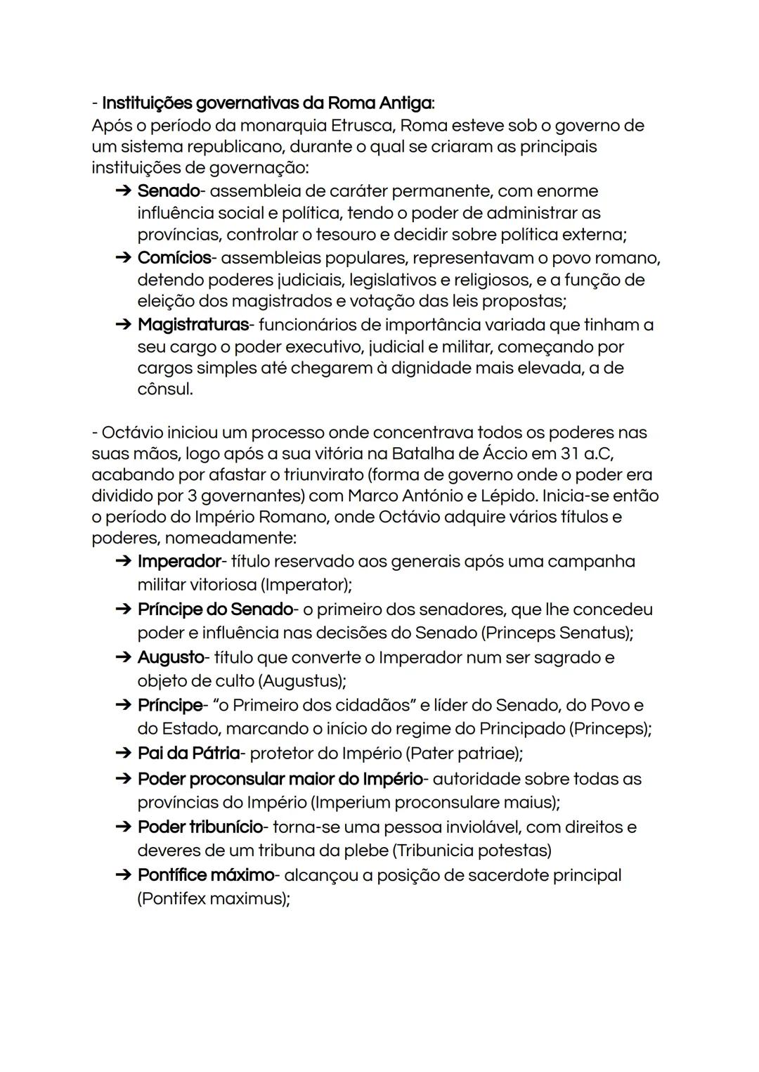 10° ano:
Raízes mediterrânicas da civilização europeia - cidade, cidadania e
império na Antiguidade Clássica
Modelo Romano:
- A 753 a.C é f
