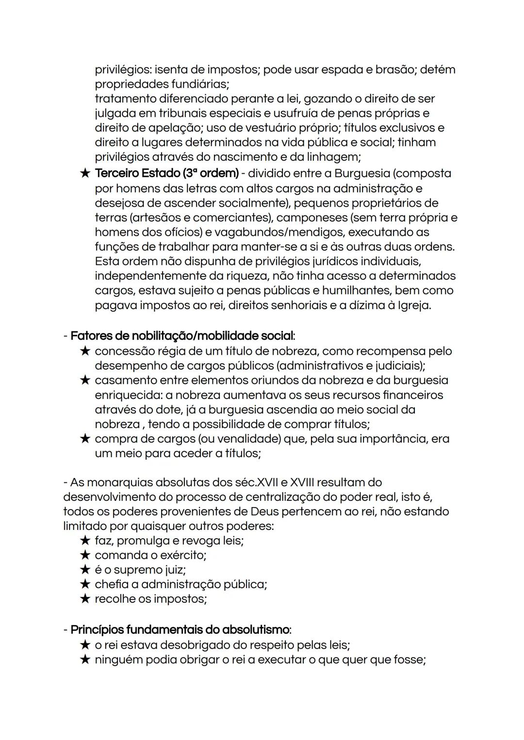 11° ano:
A Europa nos séculos XVII e XVIII - sociedade, poder e dinâmicas
coloniais
Antigo Regime:
- O Antigo Regime (séc.XVI/XVIII) está a