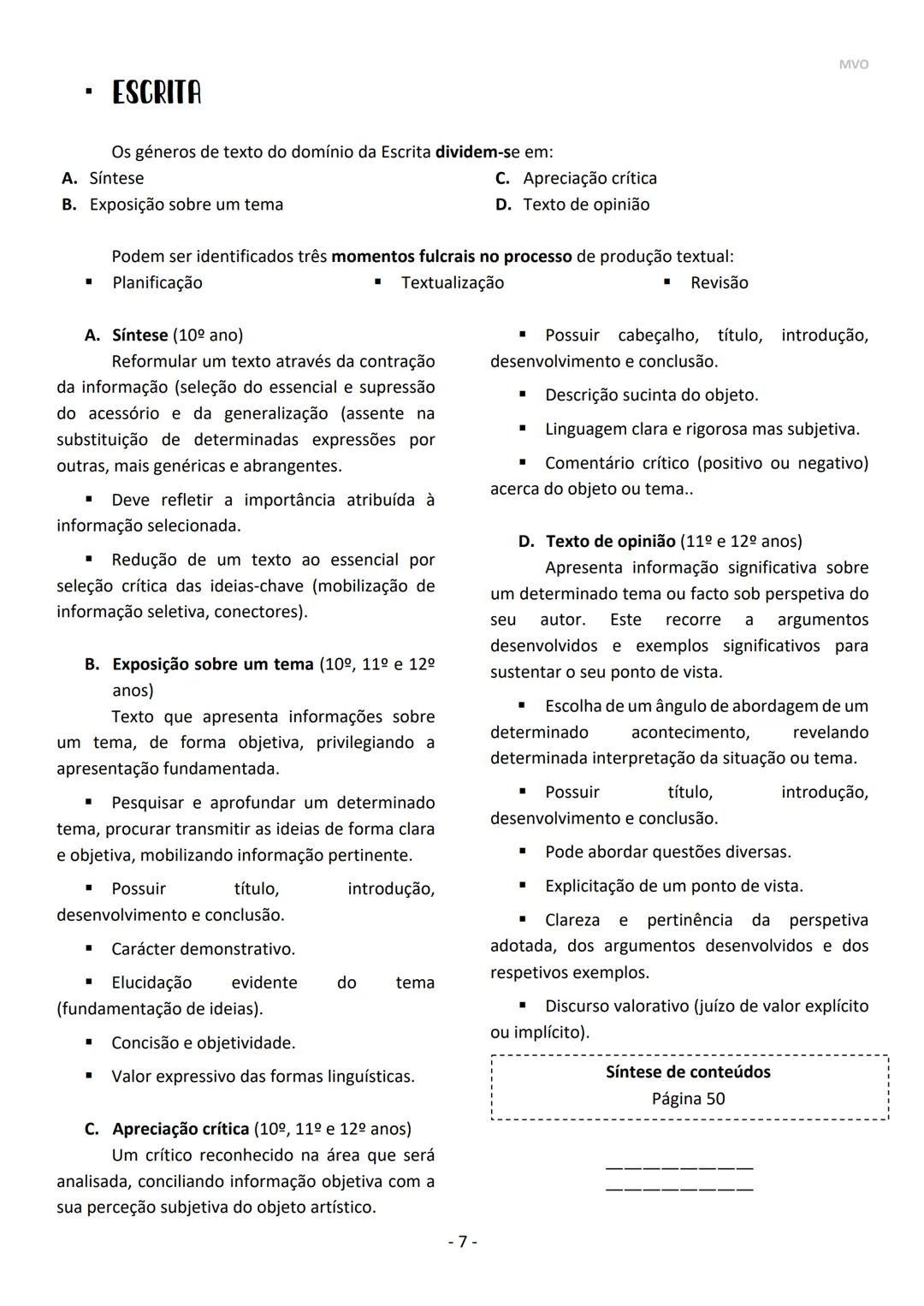 Maria Oliveira
PORTUGUÊS
10º | 11º | 12º ANO
Exame 2021 MVO
- 2 - CONTEÚDOS / DOMÍNIOS - EXAME PORTUGUÊS
- LEITURA
- ESCRITA
- 10° AN