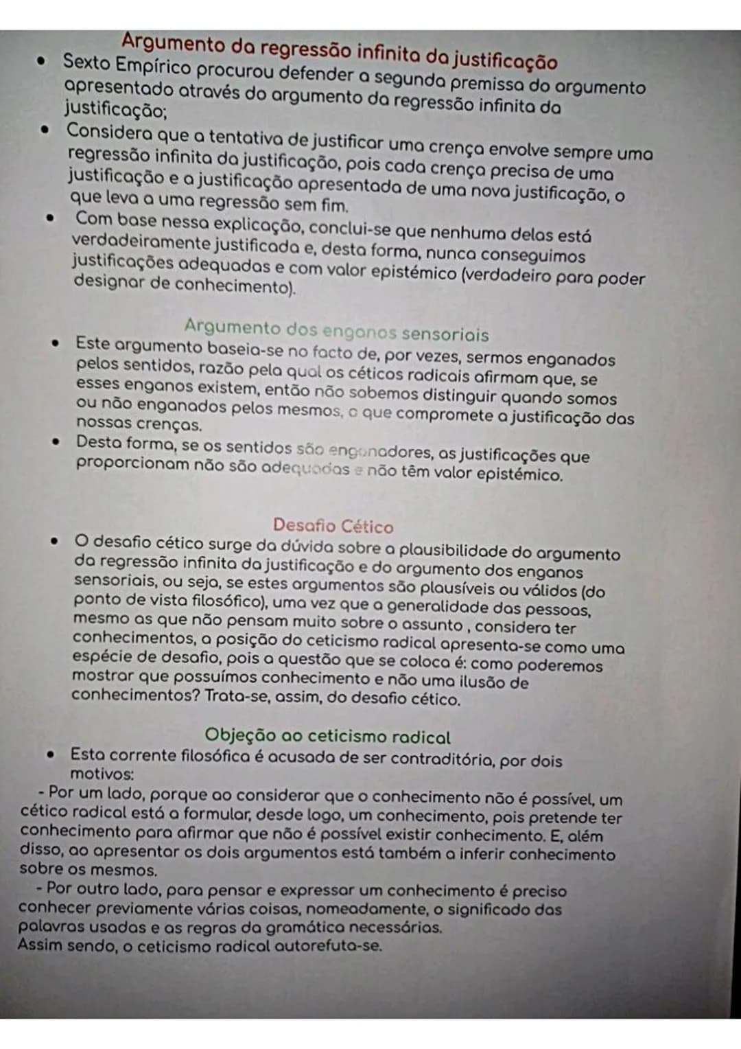 # Ceticismo
• Ceticismo: perspetiva filosófica que nega a possibilidade de conhecer
com certeza, razão pela qual responde "não" à questão "
