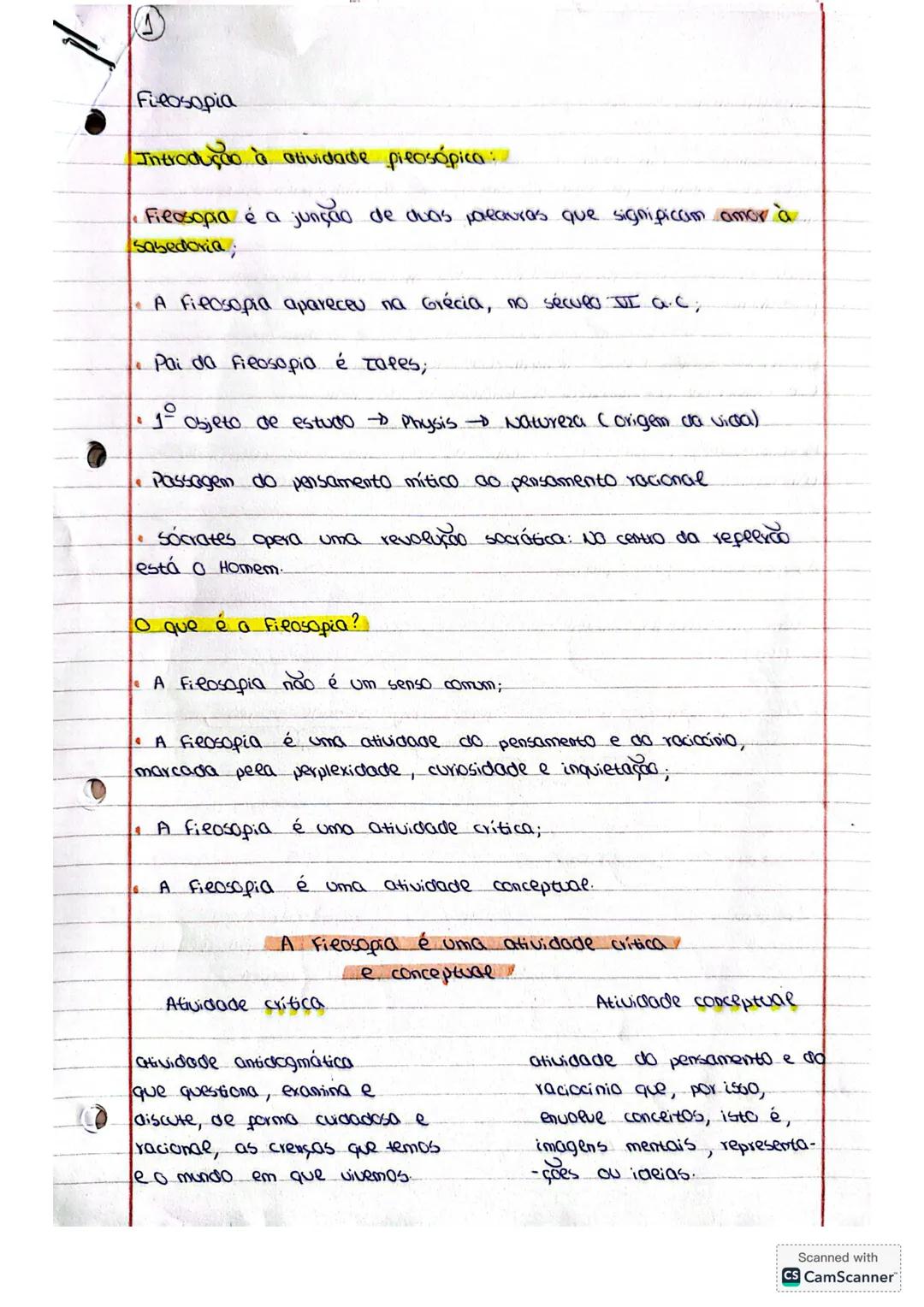 # 1
Filosopia
Introdução à atividade pilosopica
Filosofia é a junção de duas parauras que significam amor à
sabedoria;
A Filosofia apare