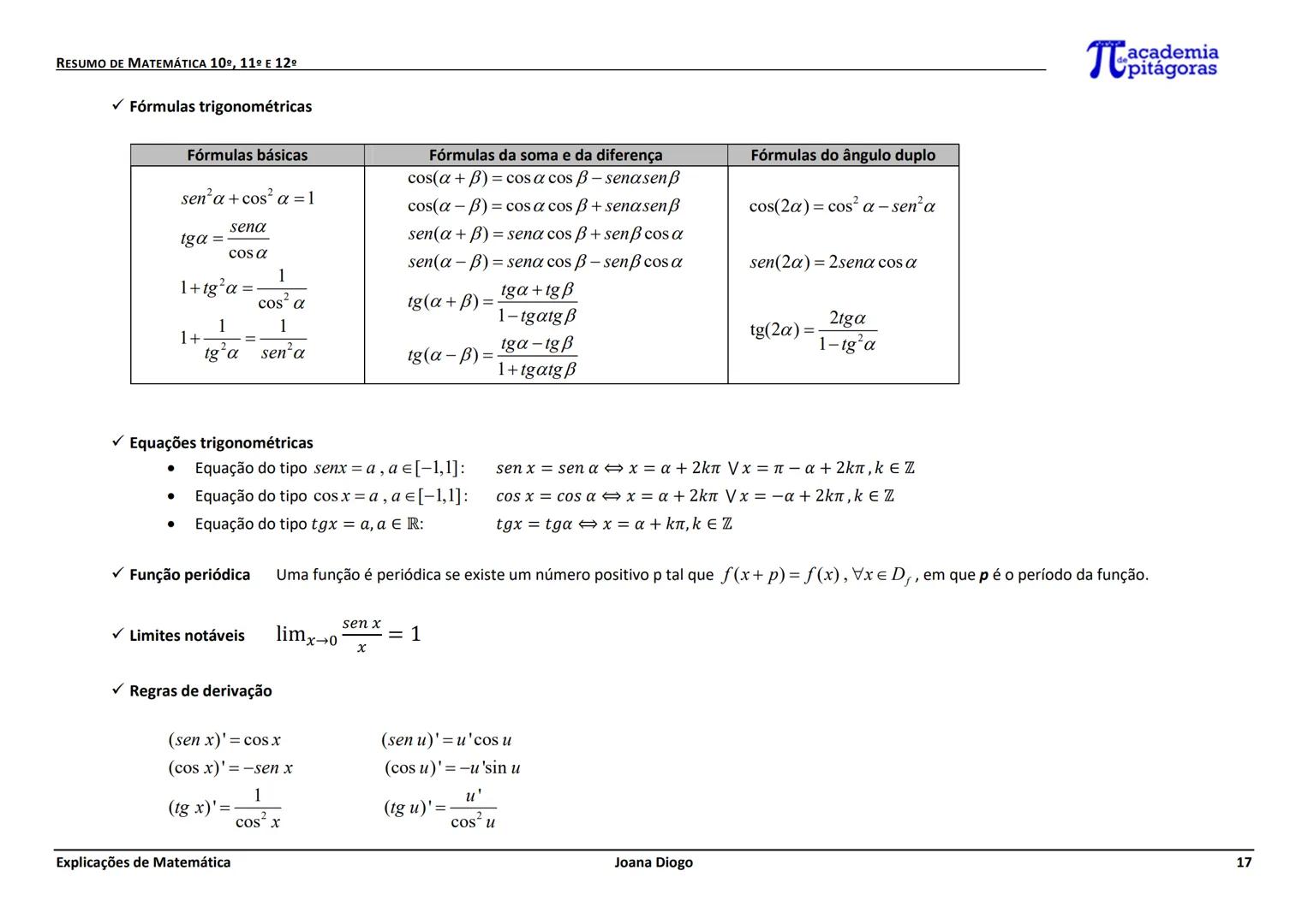 RESUMO DE MATEMÁTICA 10º, 11º E 12º
GEOMETRIA
| Plano (R2) |