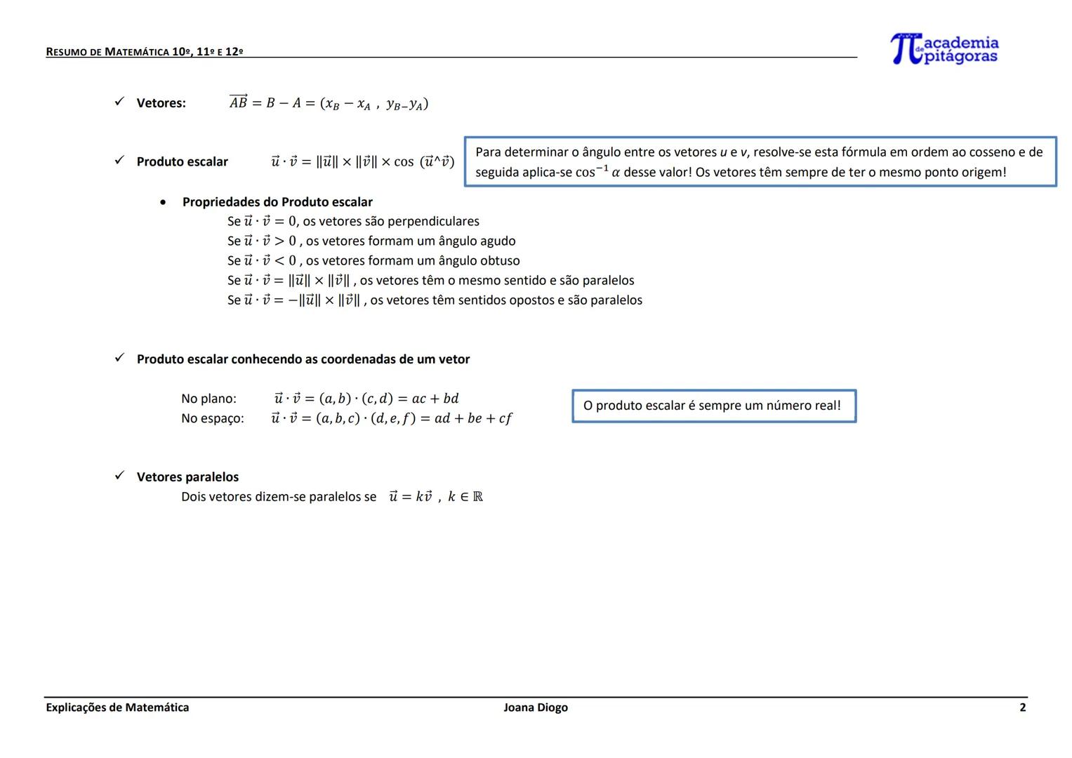 RESUMO DE MATEMÁTICA 10º, 11º E 12º
GEOMETRIA
| Plano (R2) |