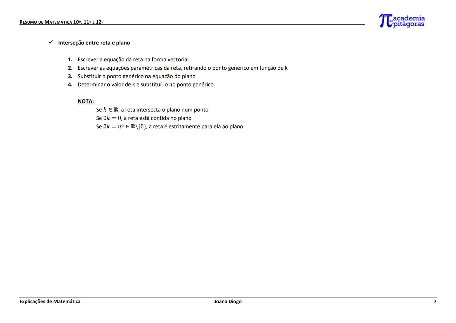 RESUMO DE MATEMÁTICA 10º, 11º E 12º
GEOMETRIA
| Plano (R2) |