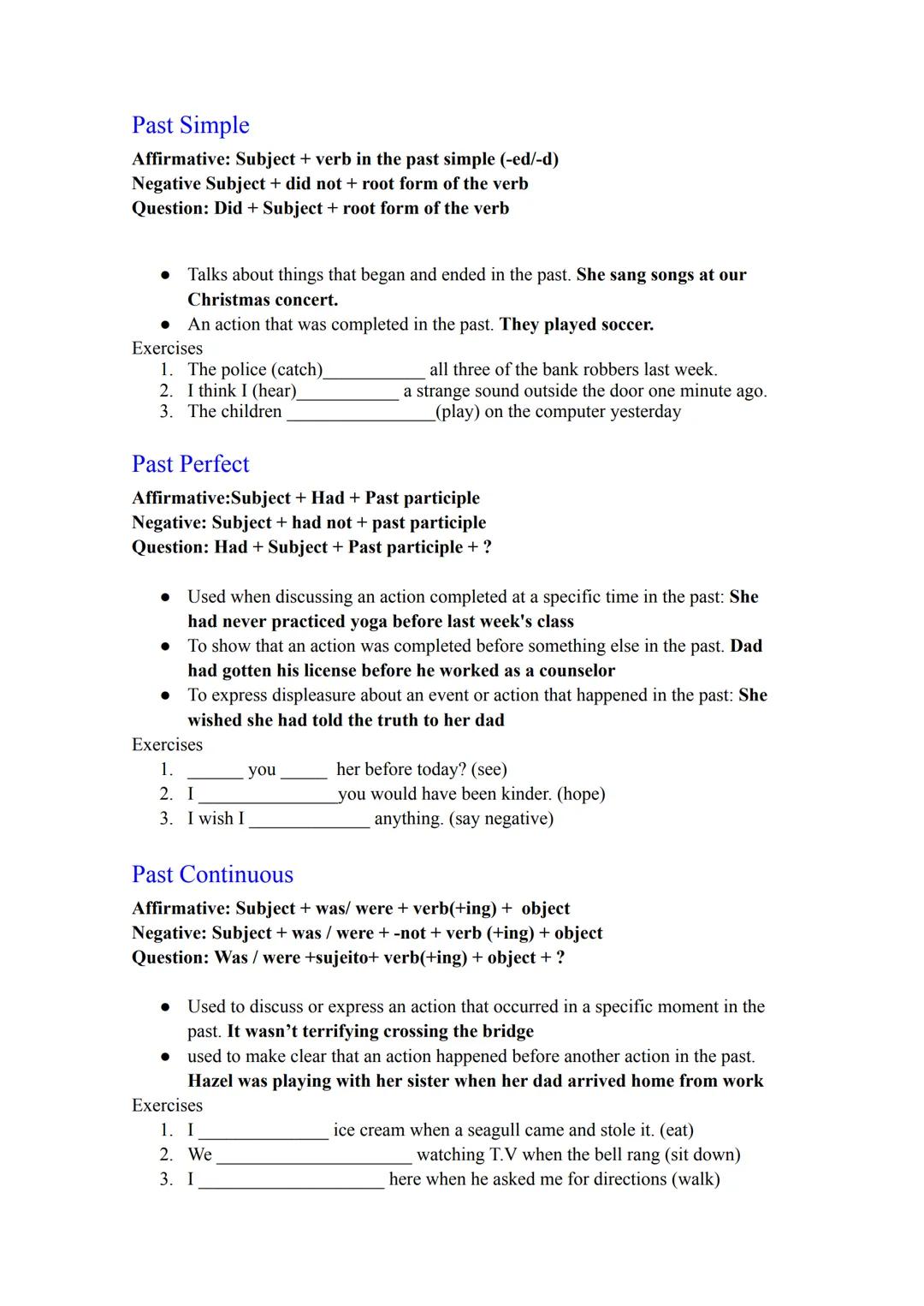 # Verb Tenses
- The verb tenses can have 4 aspects: simple, perfect, continuous and perfect
continuous. The perfect aspect is formed using