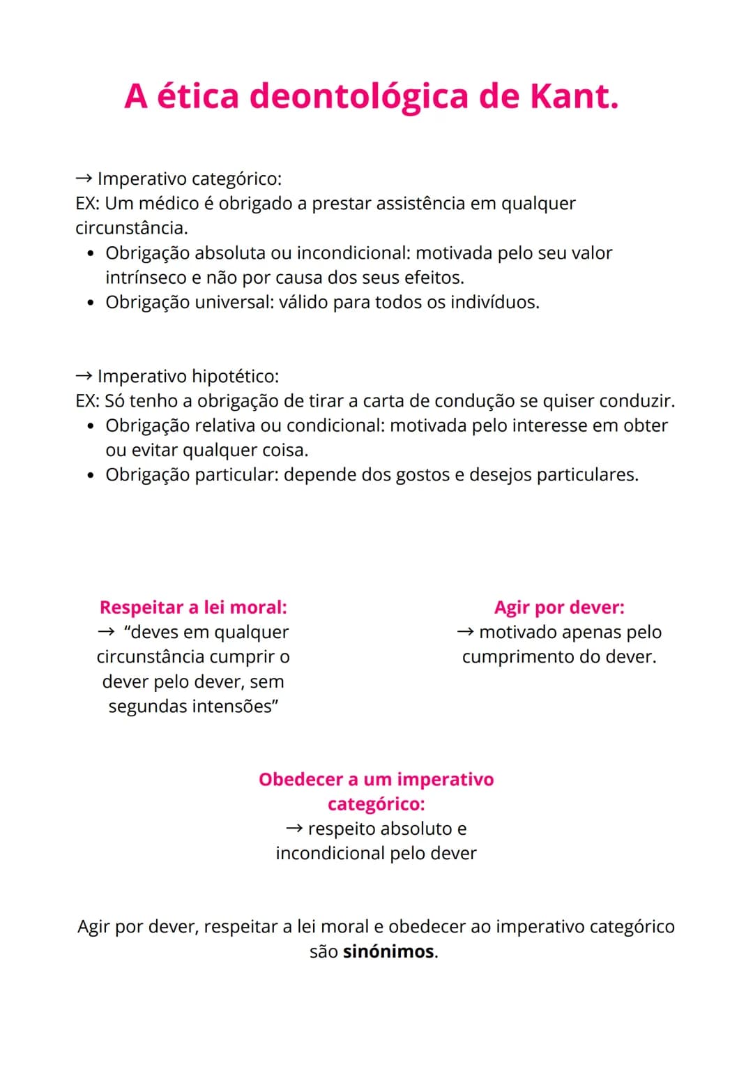# A ética deontológica de Kant.
→ O valor moral de uma ação depende apenas da intensão.
Ética Deontológica: defende que o valor moral de u