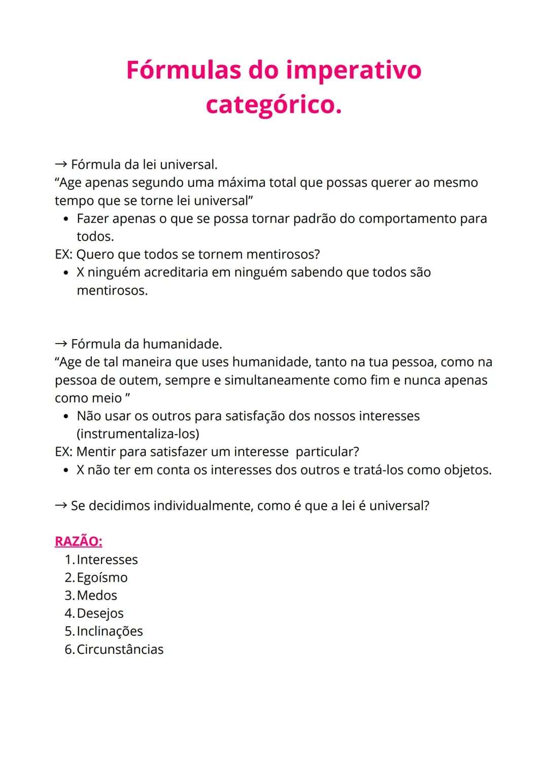 # A ética deontológica de Kant.
→ O valor moral de uma ação depende apenas da intensão.
Ética Deontológica: defende que o valor moral de u