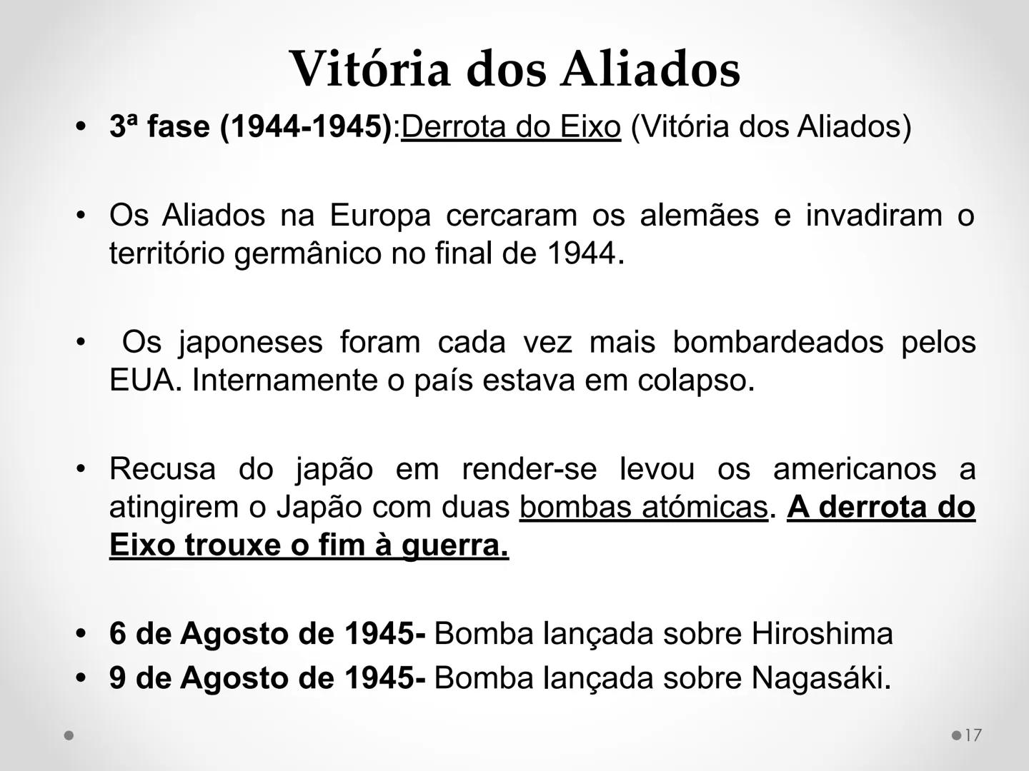# 2.ª Guerra Mundial
1939-1945 # Os antecedentes da 2.ª Guerra Mundial
AE 1 Relacionar a 2.ª Guerra Mundial com o expansionismo das ditad