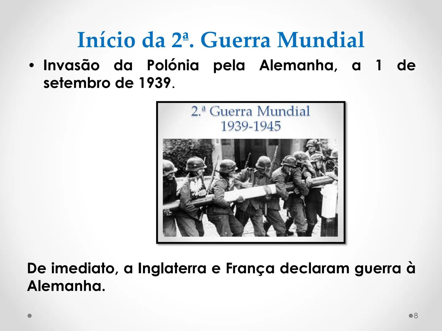 # 2.ª Guerra Mundial
1939-1945 # Os antecedentes da 2.ª Guerra Mundial
AE 1 Relacionar a 2.ª Guerra Mundial com o expansionismo das ditad