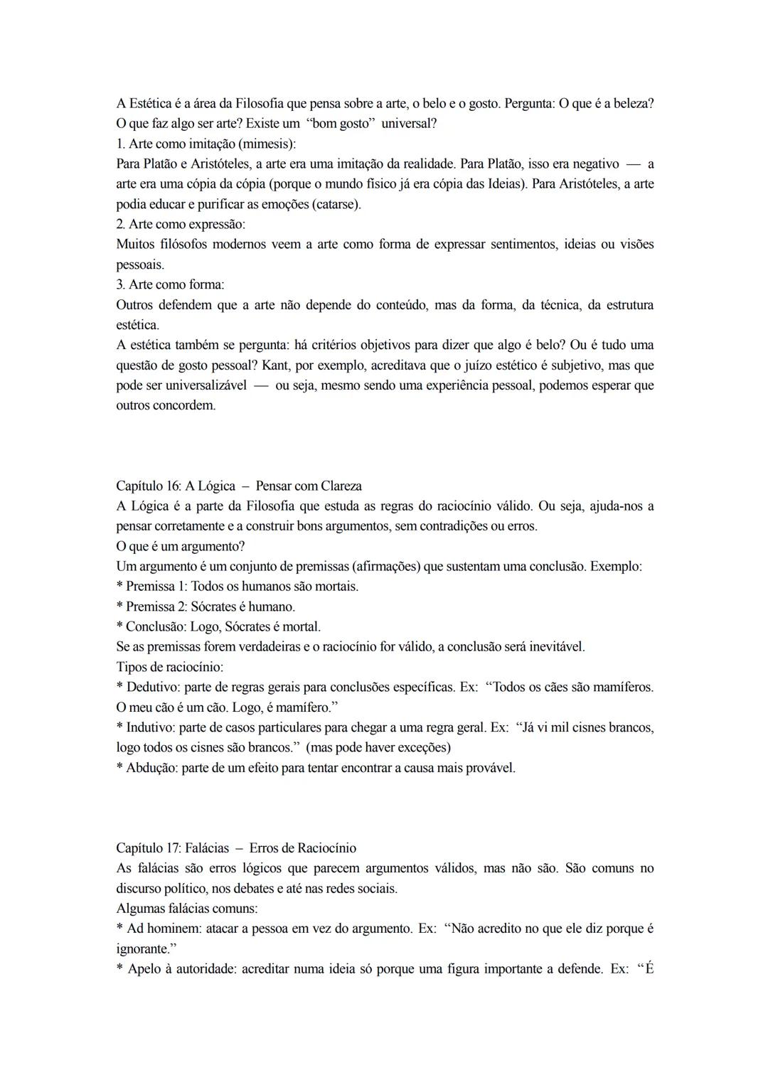 # Resumo Detalhado de Filosofia 10.° Ano
Capítulo 1: O que é a Filosofia
A Filosofia é uma forma especial de pensar. Não se limita a aceit