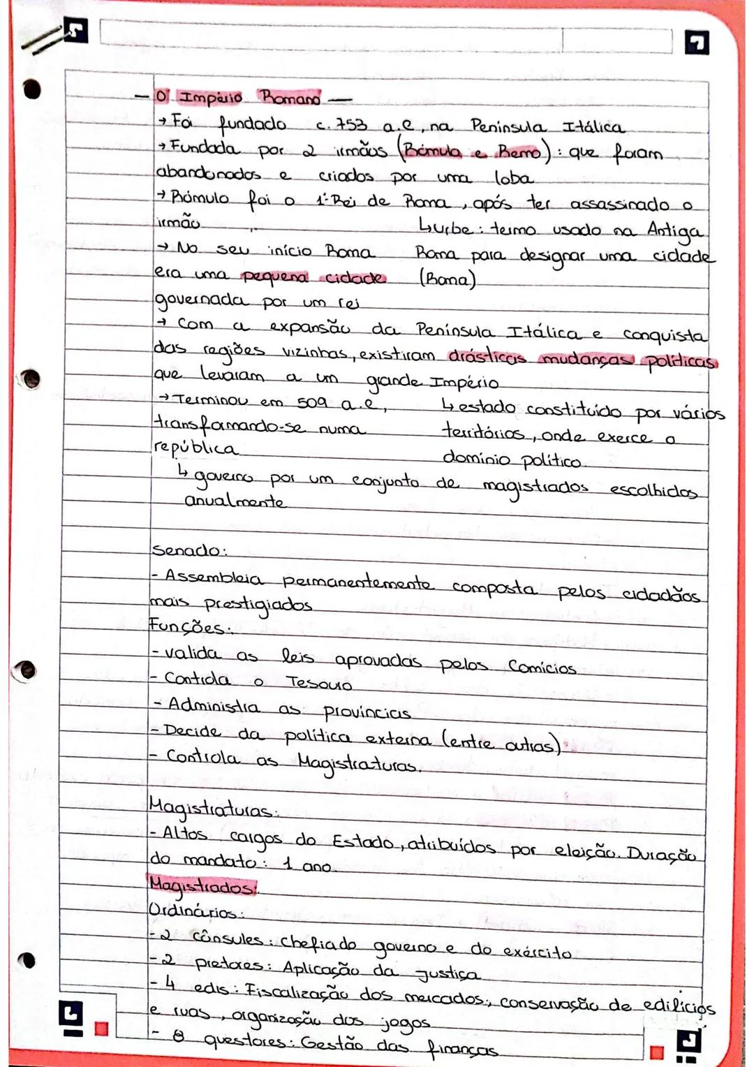 - O Império Romano
→ Foi fundado c. 753 a. e, na Peninsula Itálica
→Fundada por 2 irmãos (Rómulo e Remo): que foram
abandonados e criados