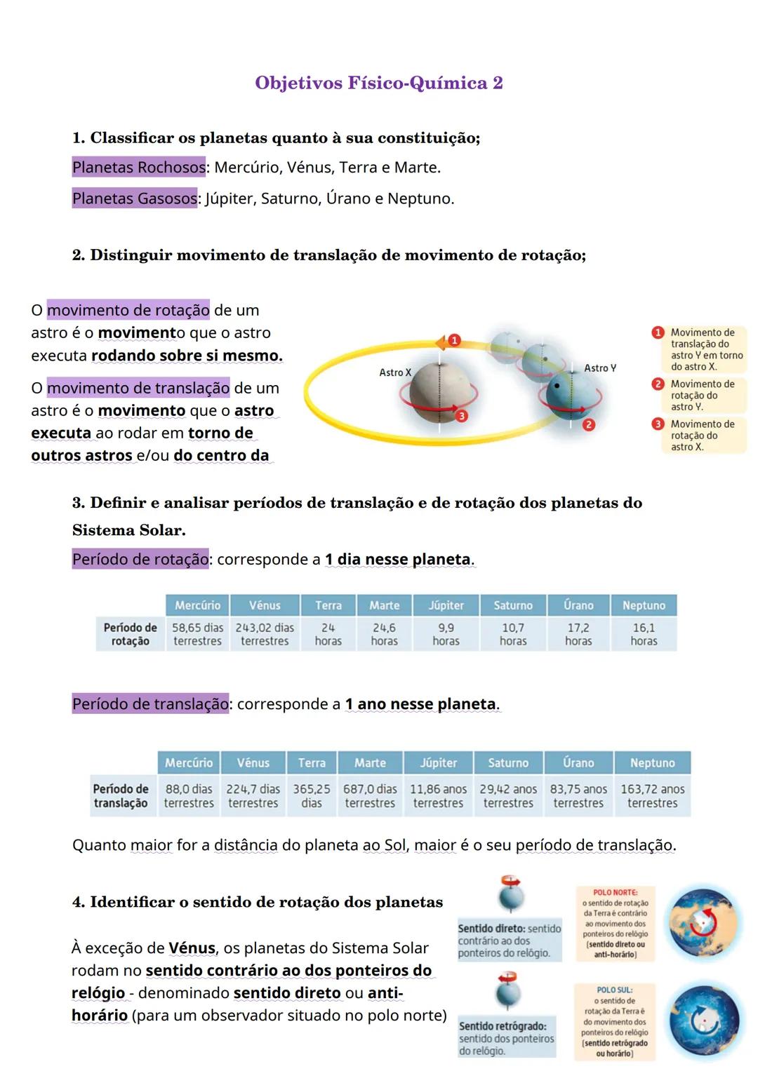 # Objetivos Físico-Química 2
1. Classificar os planetas quanto à sua constituição;
Planetas Rochosos: Mercúrio, Vénus, Terra e Marte.
Pla