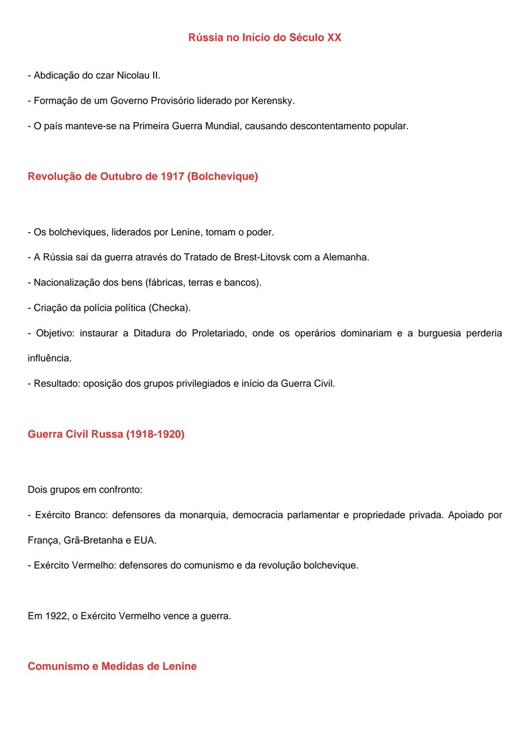 Rússia no Início do Século XX
Características da Rússia no início do século XX
Política: Monarquia absoluta, chefiada pelo czar, com todos