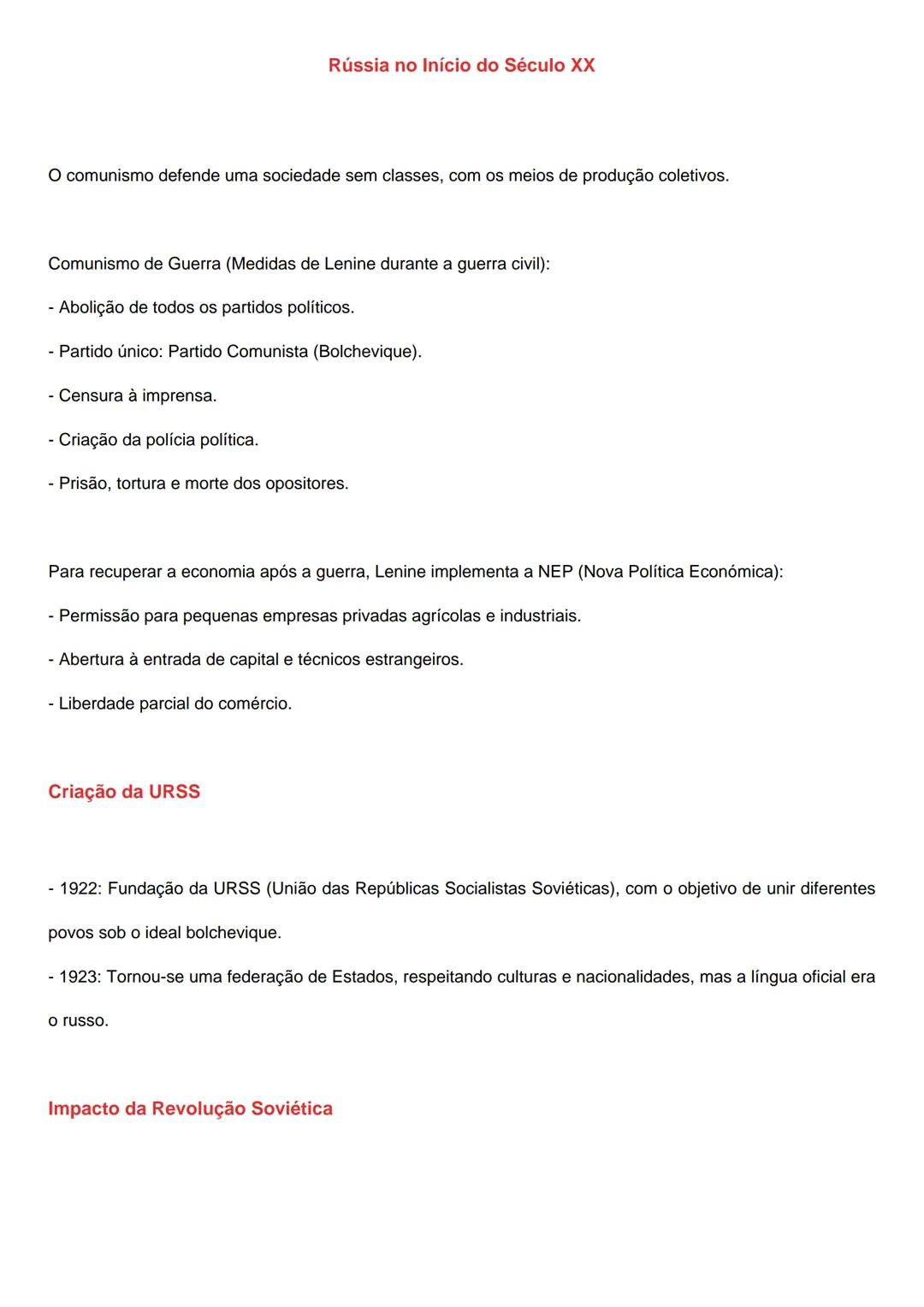 Rússia no Início do Século XX
Características da Rússia no início do século XX
Política: Monarquia absoluta, chefiada pelo czar, com todos