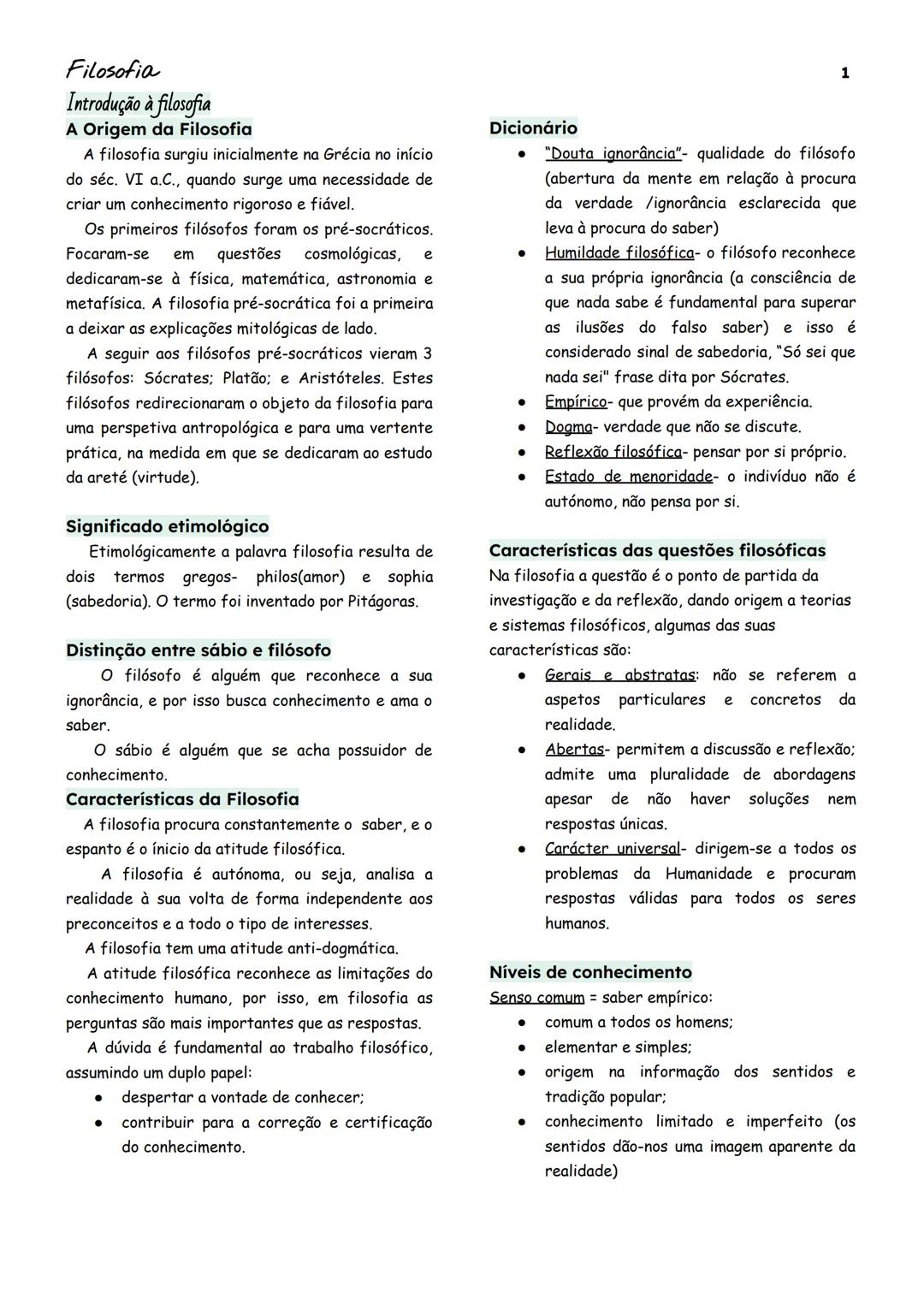 Resumo de filosofia