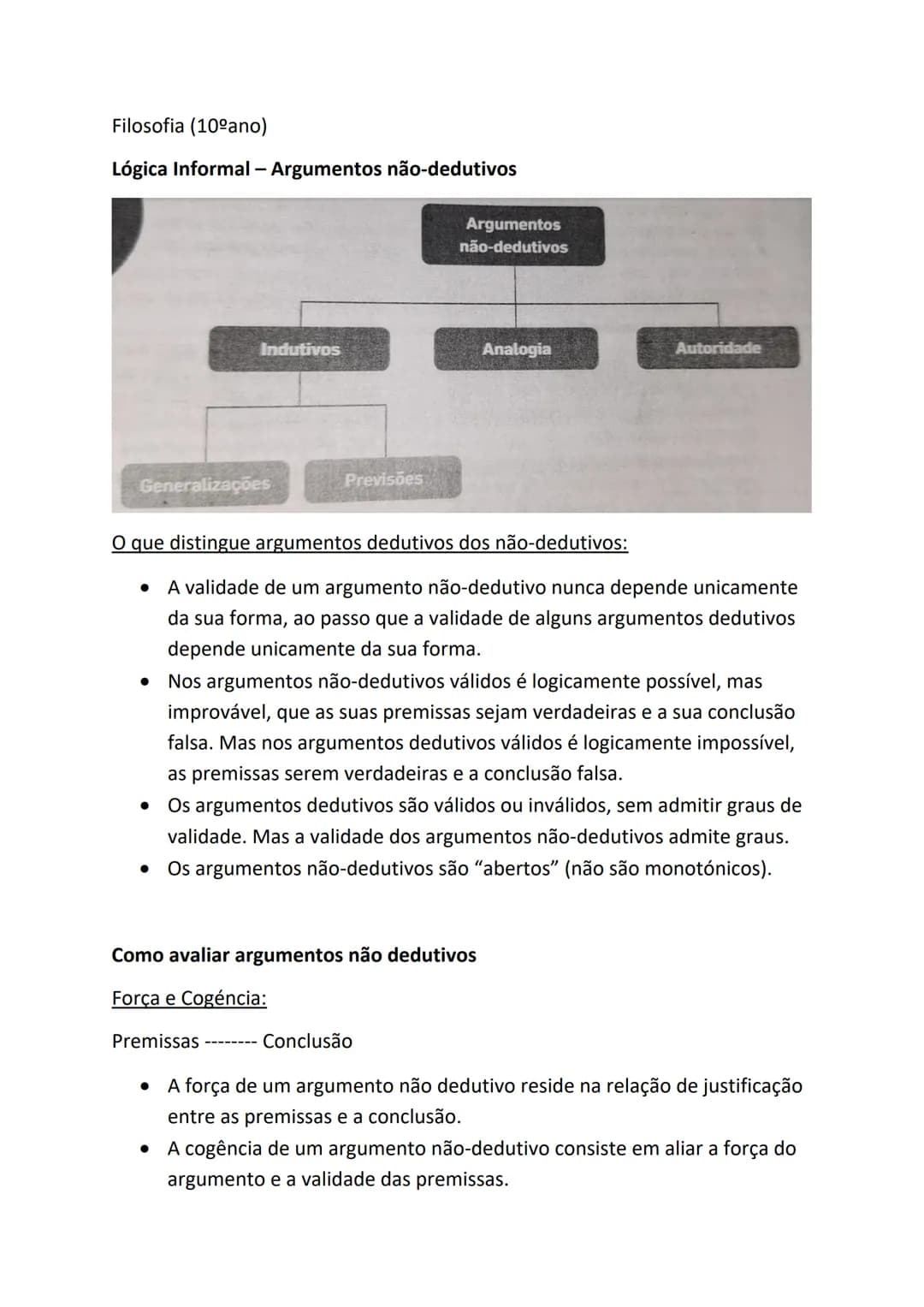 Filosofia (10ºano)
Lógica Informal - Argumentos não-dedutivos
Argumentos
não-dedutivos
Indutivos
Analogia
Autoridade
Generalizações
P