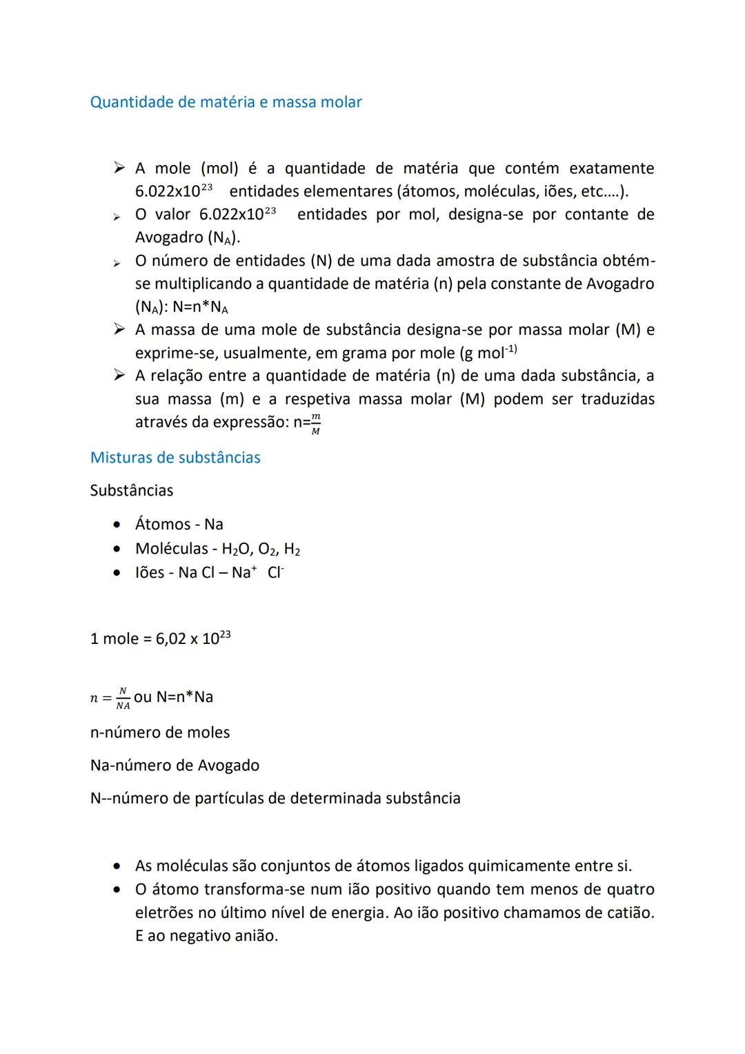 --- OCR Start ---
Quantidade de matéria e massa molar
➤ A mole (mol) é a quantidade de matéria que contém exatamente
6.022\times10^{23} enti