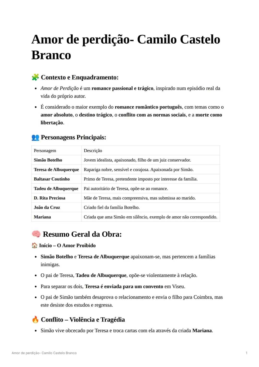 Amor de perdição- Camilo Castelo
Branco
Contexto e Enquadramento:
Amor de Perdição é um romance passional e trágico, inspirado num episódio