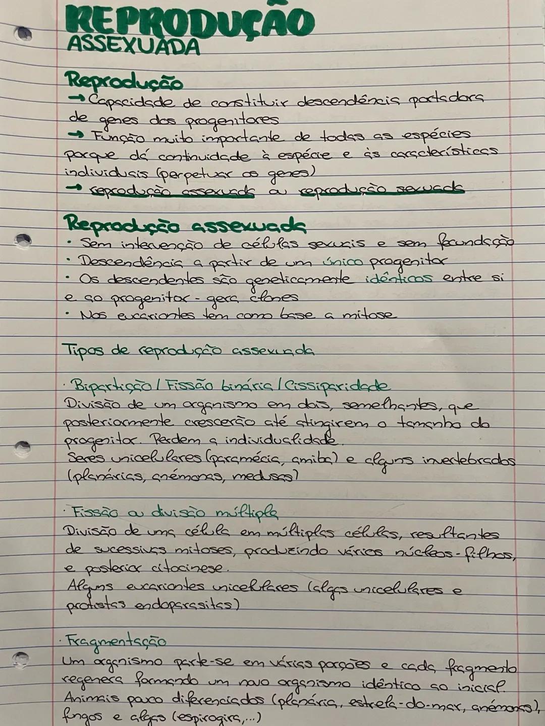 # REPRODUÇÃO
ASSEXUADA
Reprodução
→Capacidade de constituir descendência portadors
de genes dos progenitores
Função muito importante de t